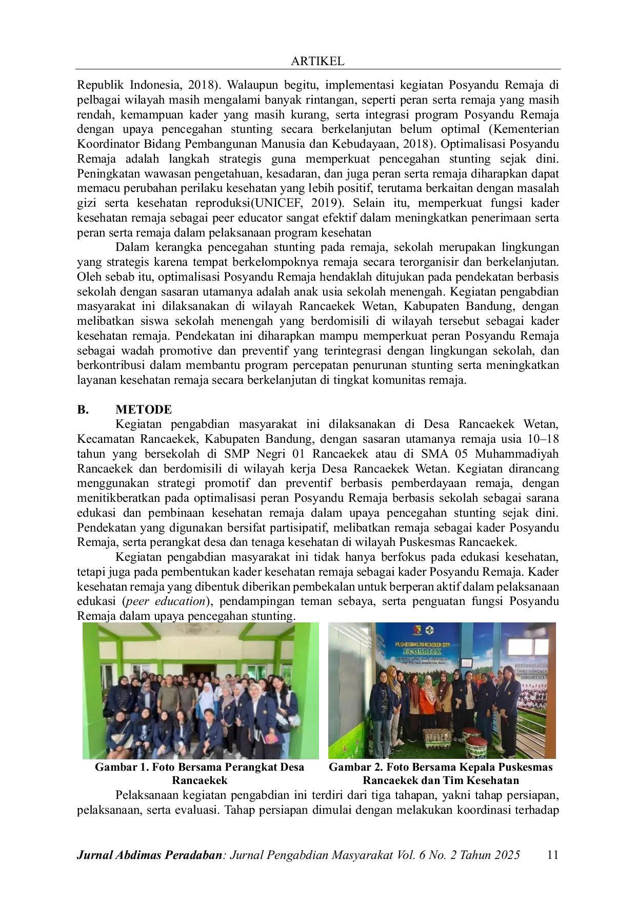 JURIS Optimalisasi Posyandu Remaja Berbasis Sekolah Sebagai Upaya Pencegahan Stunting