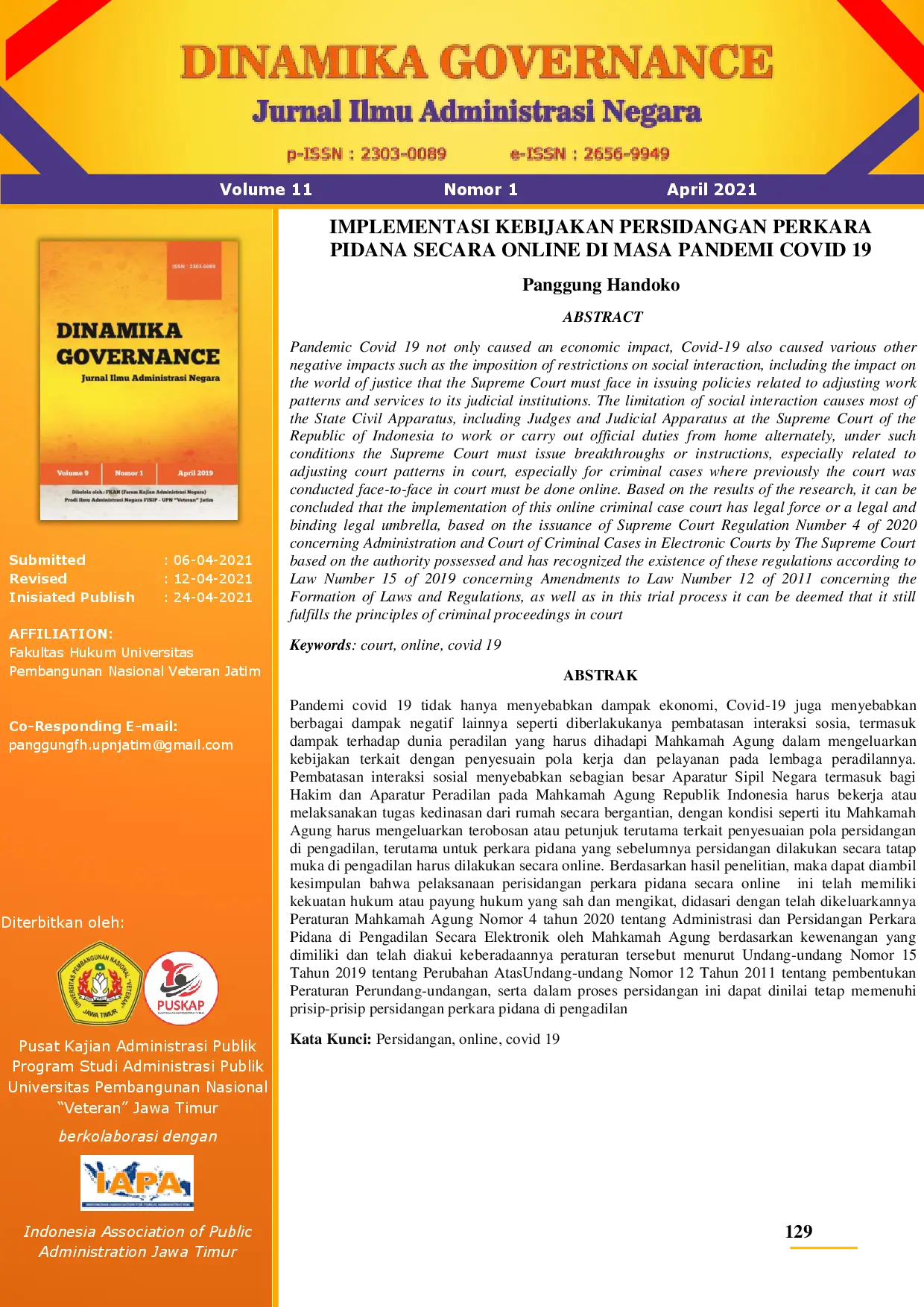 juris Implementasi Persidangan Daring Perkara Pidana di Masa Pandemi Covid 19
