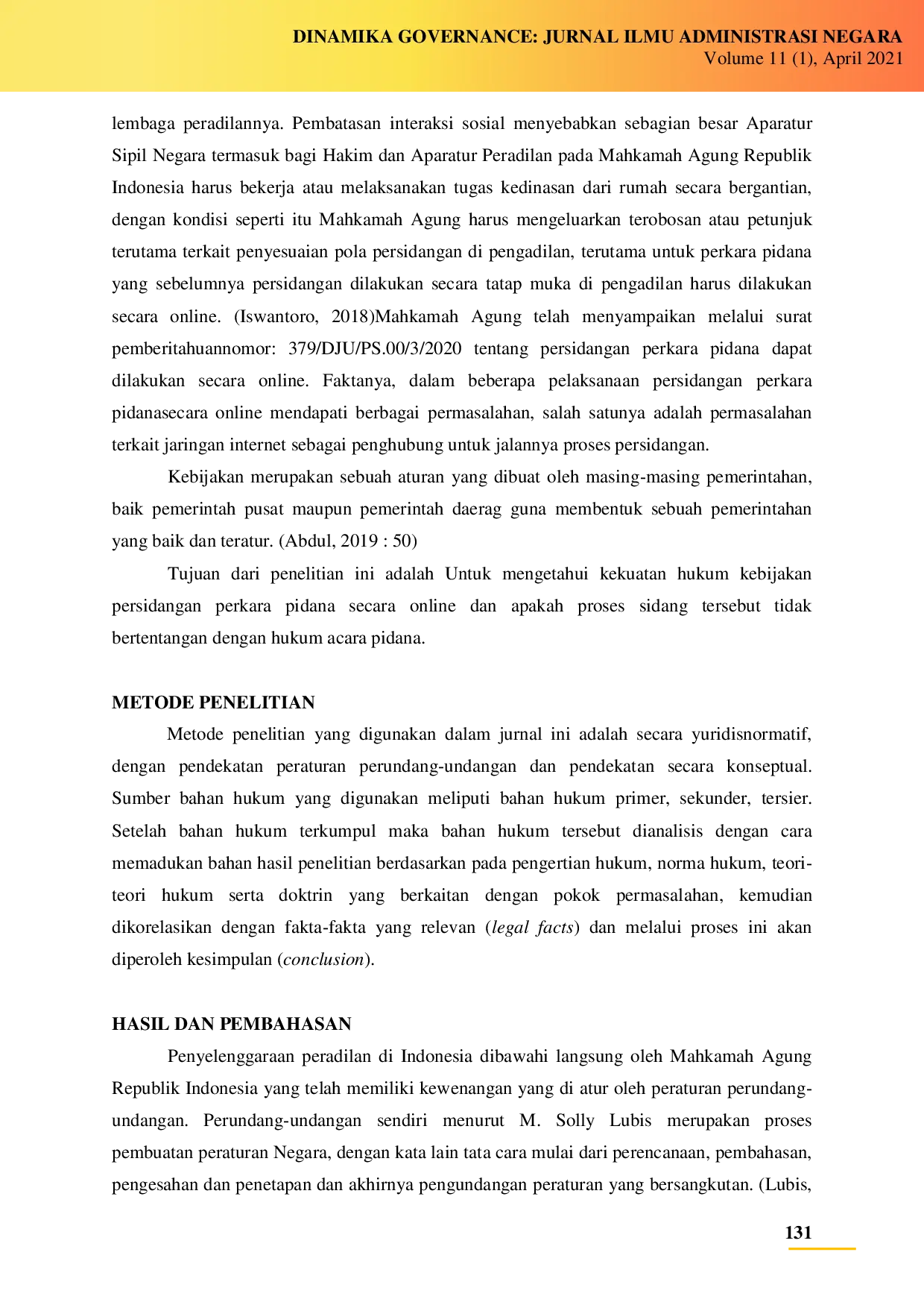 juris Implementasi Persidangan Daring Perkara Pidana di Masa Pandemi Covid 19