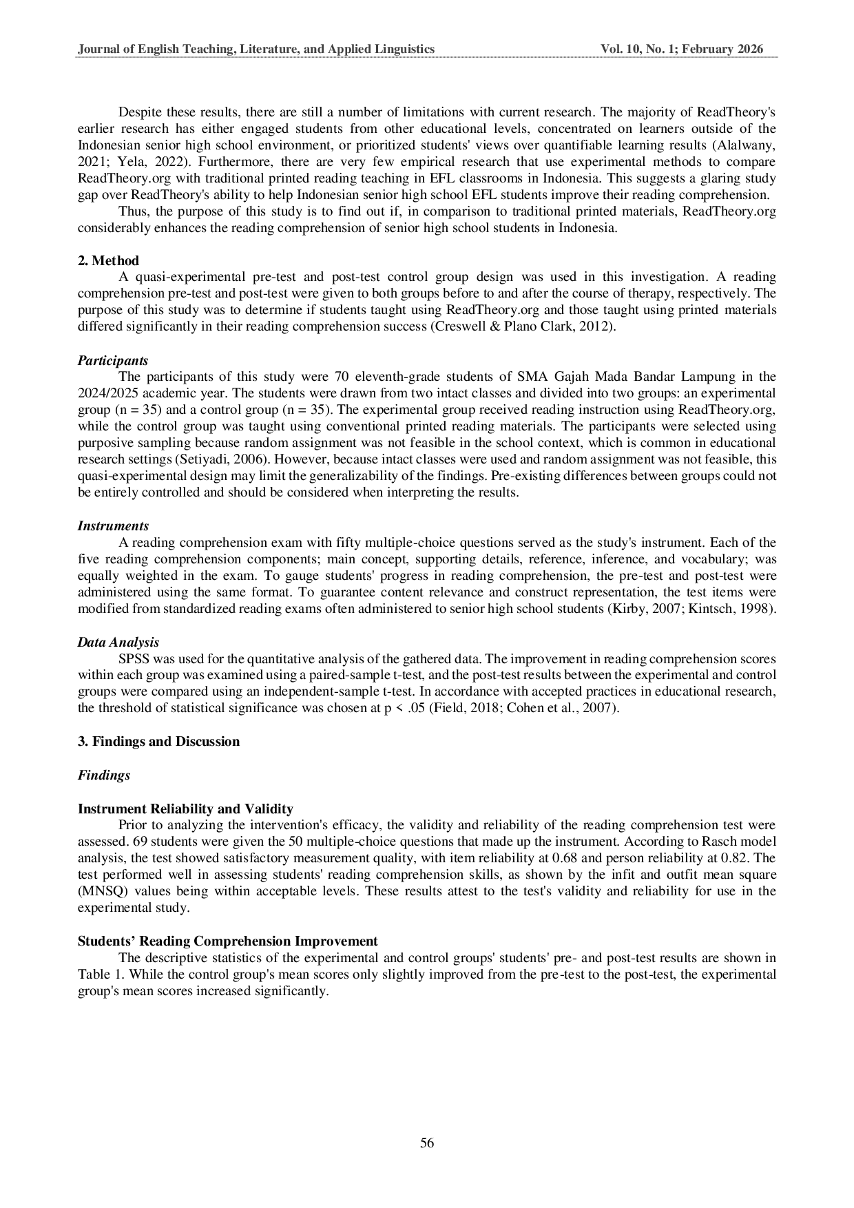 JURIS The Effectiveness of ReadTheory in Improving EFL Students Reading Comprehension