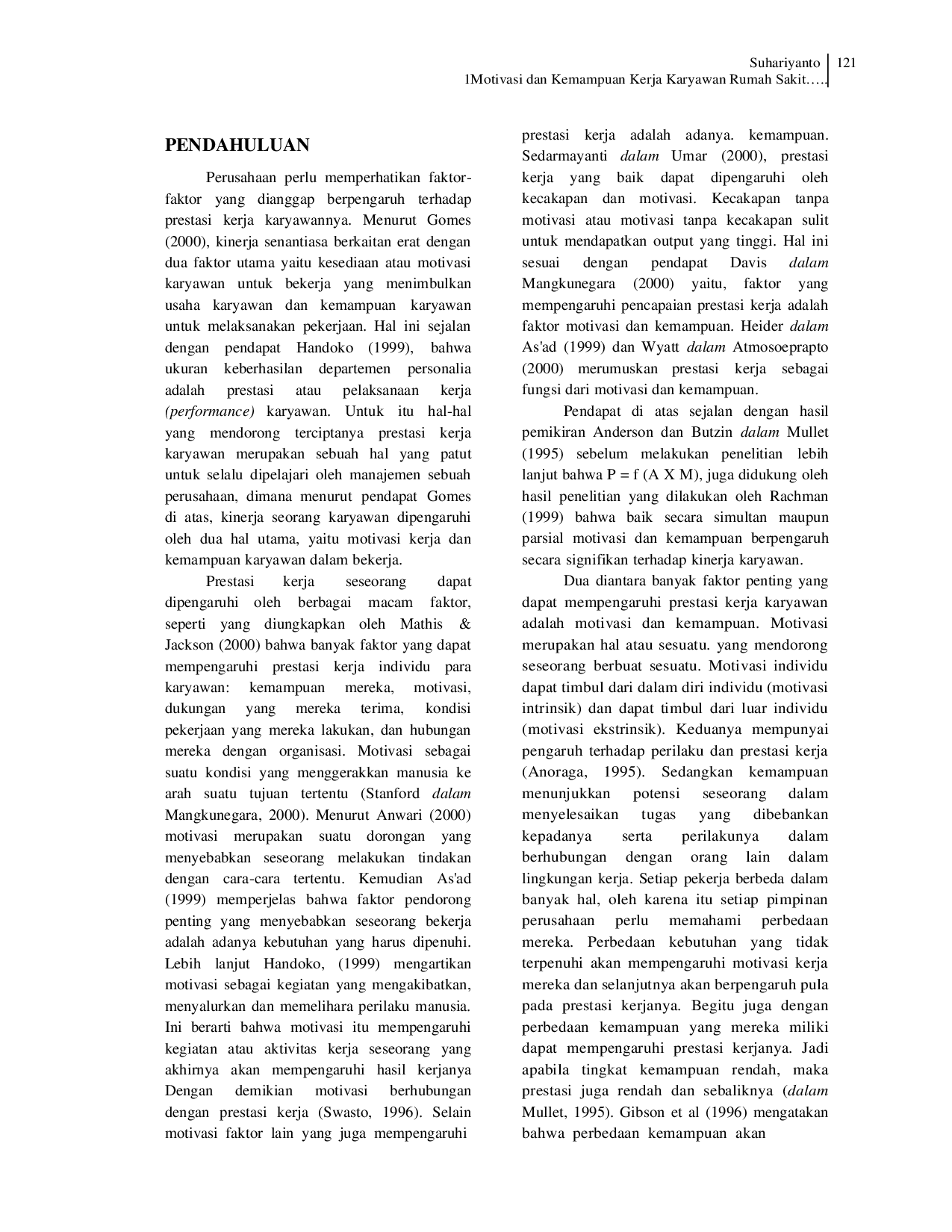 JURIS Motivasi dan Kemampuan Kerja Karyawan Rumah Sakit Implikasinya pada Prestasi Kerja