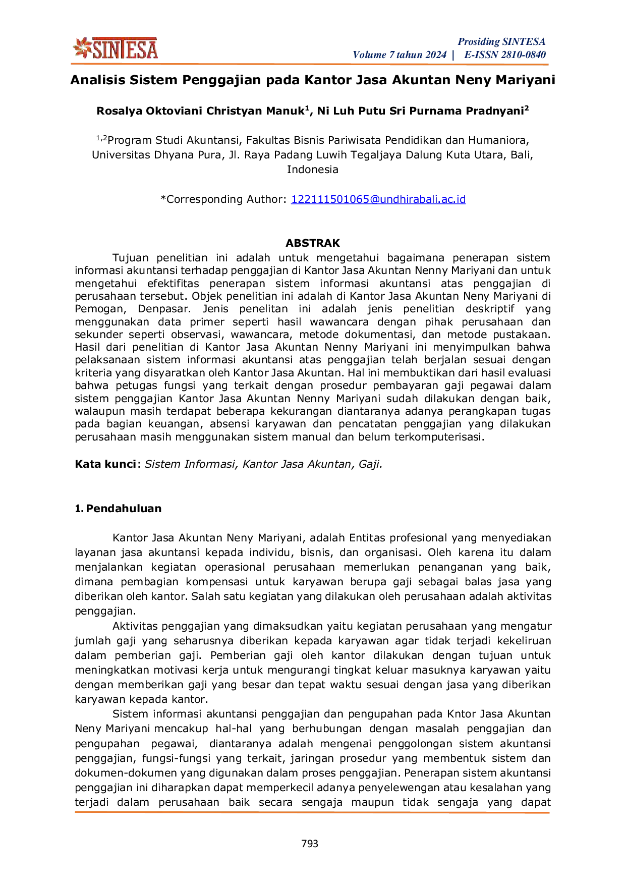 JURIS Analisis Sistem Penggajian pada Kantor Jasa Akuntan Neny Mariyani