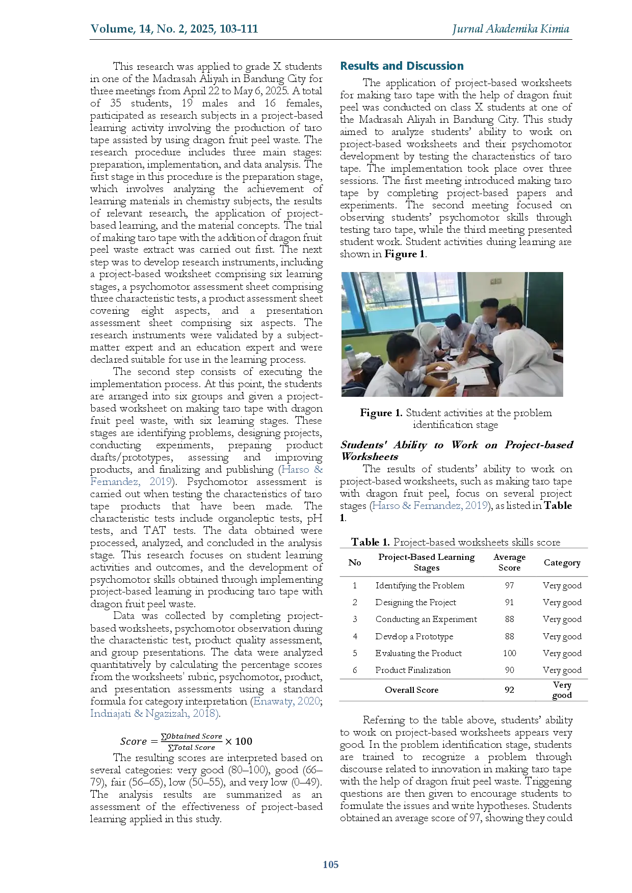 juris The Implementation of Project Based Worksheets for Making Taro Tape with Dragon Fruit Peel to Develop Students Psychomotor Skills