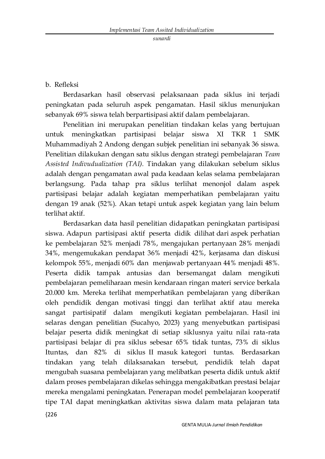 JURIS Implementasi Strategi Team Assisted Individualization Untuk Meningkatkan Partisipasi Siswa Dalam Pembelajaran