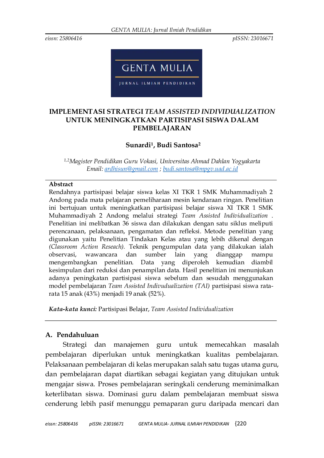 JURIS Implementasi Strategi Team Assisted Individualization Untuk Meningkatkan Partisipasi Siswa Dalam Pembelajaran