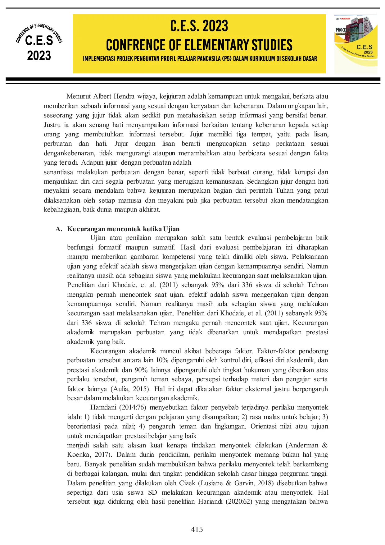 JURIS Implementasi Pendidikan Karakter Kejujuran Pada Peserta Didik Di Lingkungan Sekolah Dasar