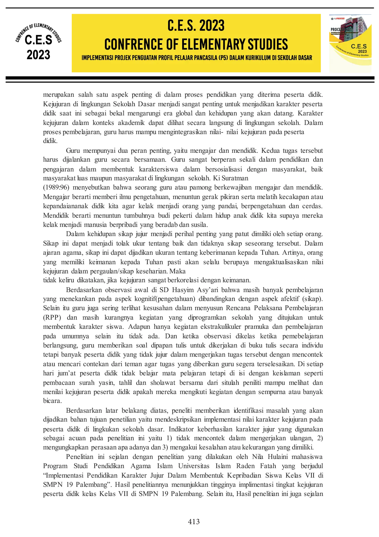 JURIS Implementasi Pendidikan Karakter Kejujuran Pada Peserta Didik Di Lingkungan Sekolah Dasar