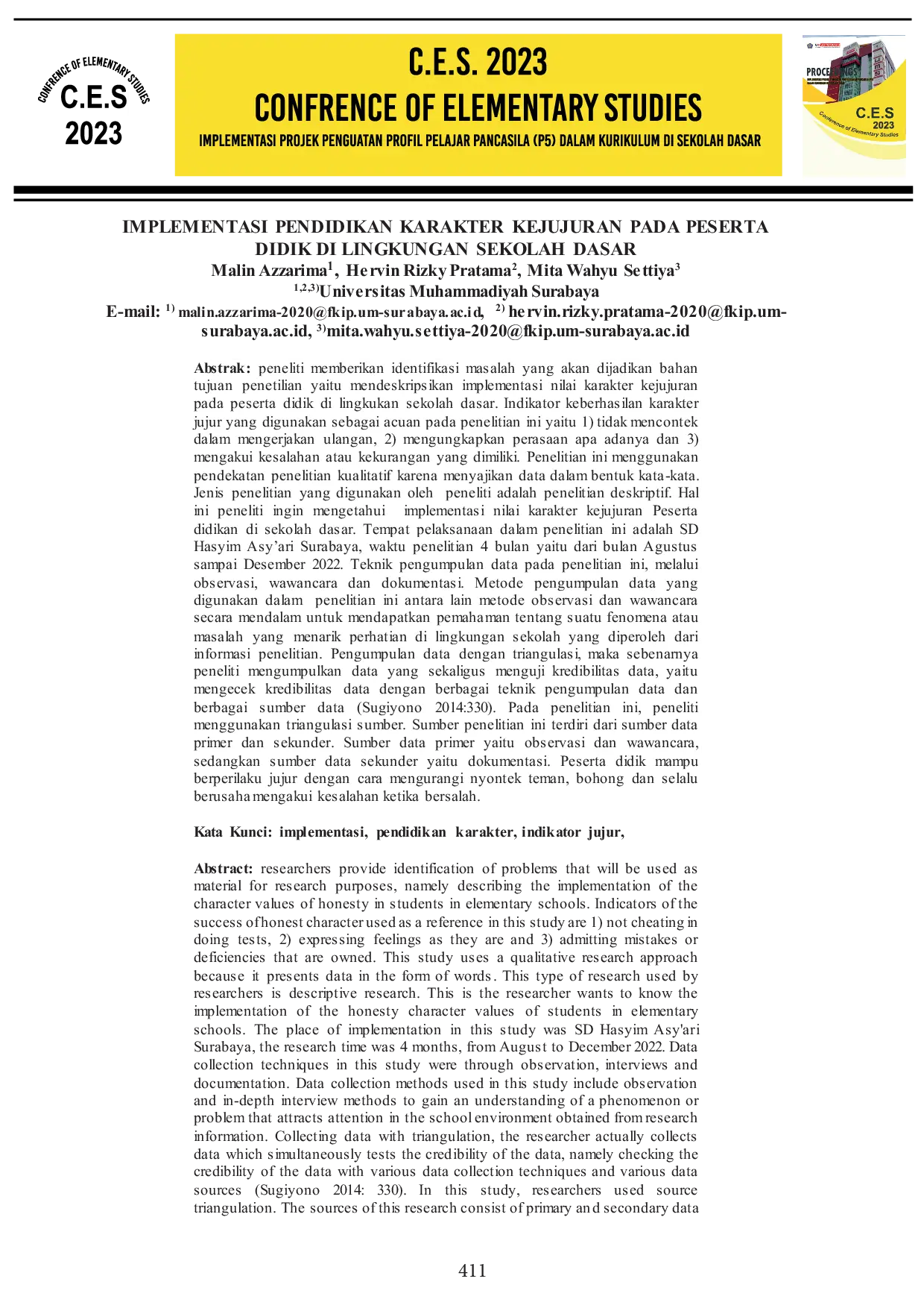 JURIS Implementasi Pendidikan Karakter Kejujuran Pada Peserta Didik Di Lingkungan Sekolah Dasar