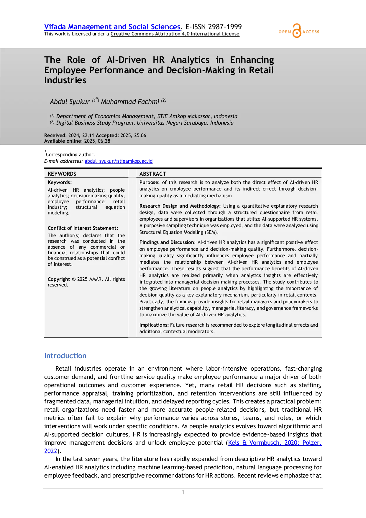 JURIS The Role of AI Driven HR Analytics in Enhancing Employee Performance and Decision Making in Retail Industries