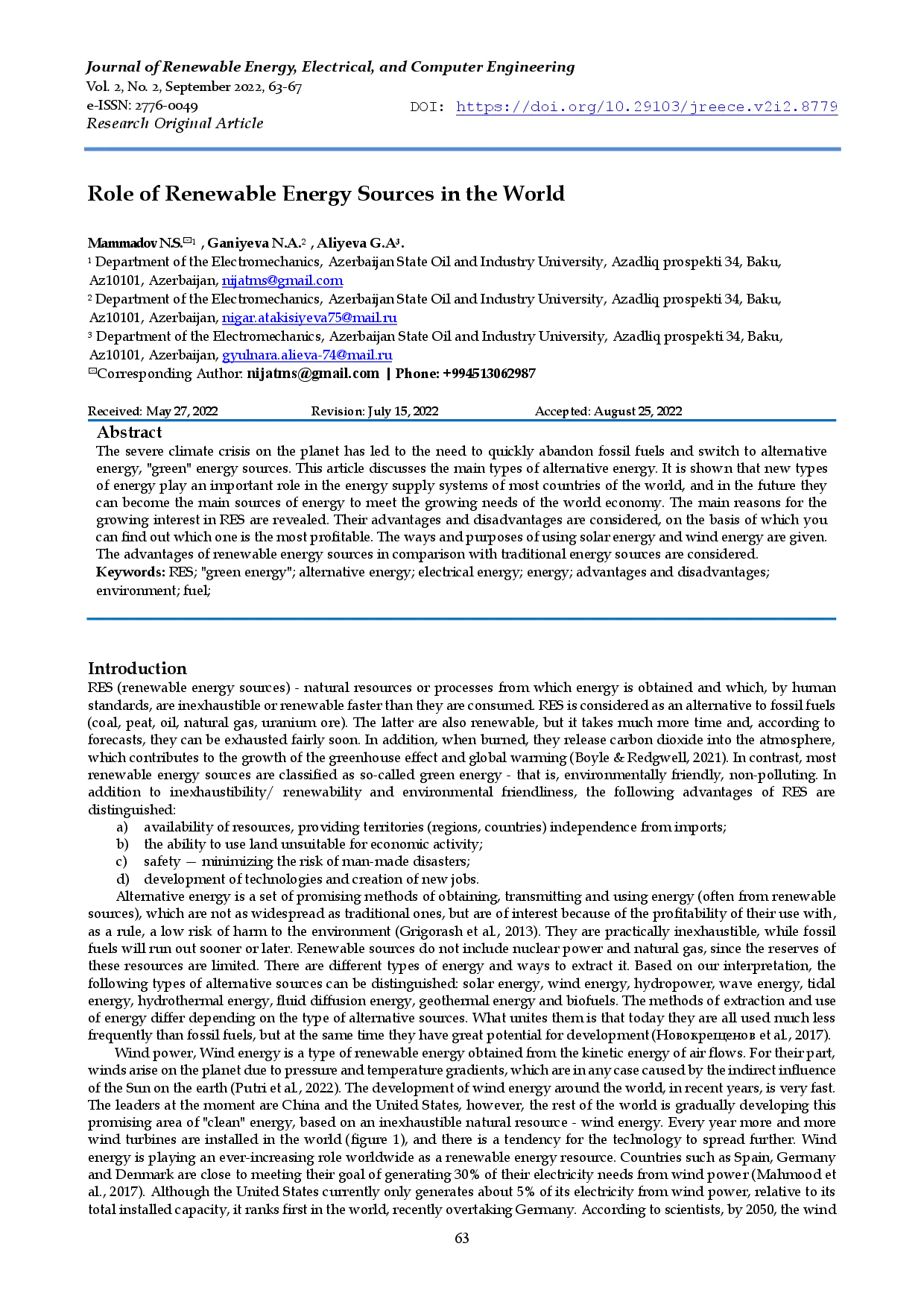 juris Role of Renewable Energy Sources in the World