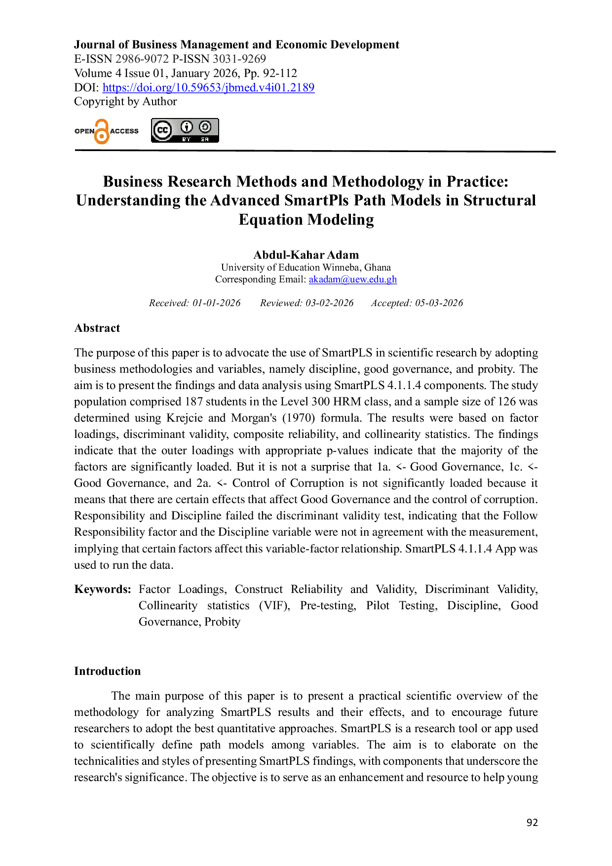 JURIS Business Research Methods and Methodology in Practice Understanding the Advanced SmartPls Path Models in Structural Equation Modeling
