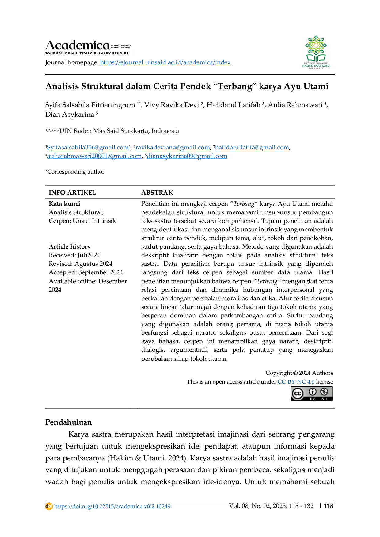 JURIS Analisis Struktural dalam Cerita Pendek Terbang karya Ayu Utami