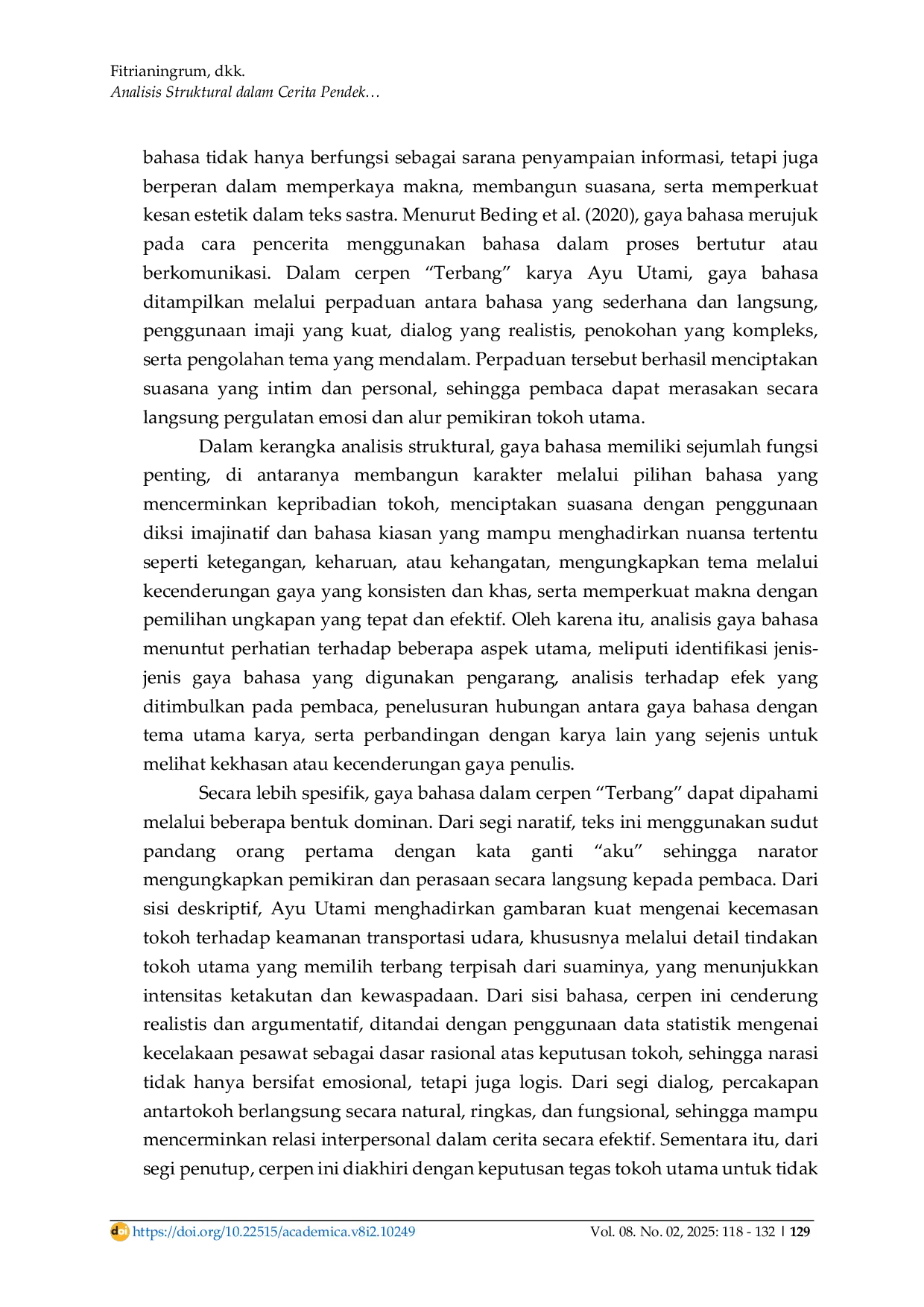 JURIS Analisis Struktural dalam Cerita Pendek Terbang karya Ayu Utami