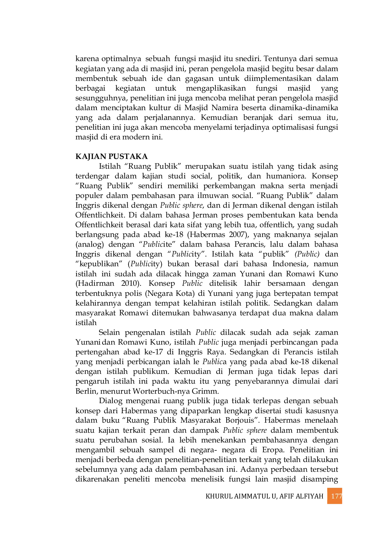 JURIS Rekonstruksi Peran Dan Fungsi Masjid Sebagai Ruang Publik Studi Kasus Di Masjid Namira Lamongan