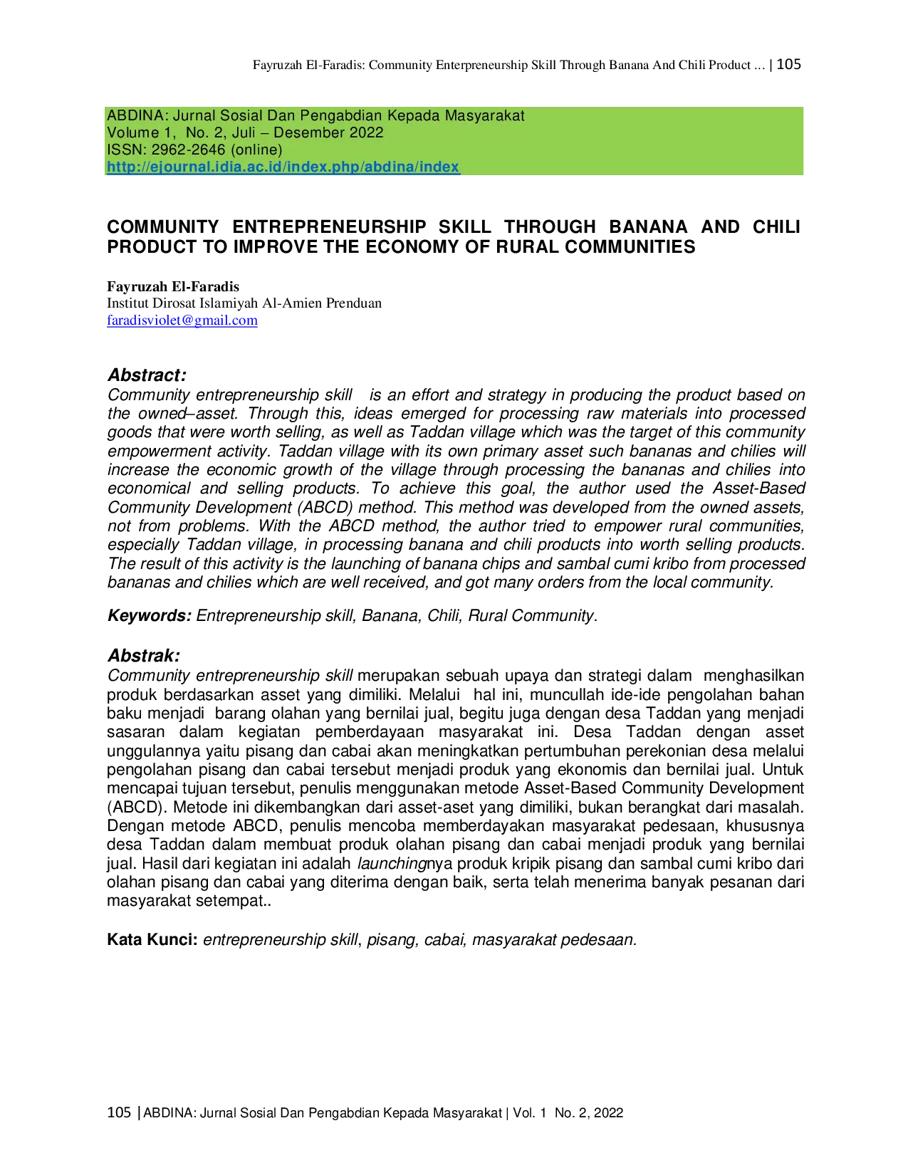 JURIS Community Entrepreneurship Skill Through Banana And Chili Product to Improve the Economy of Rural Communities