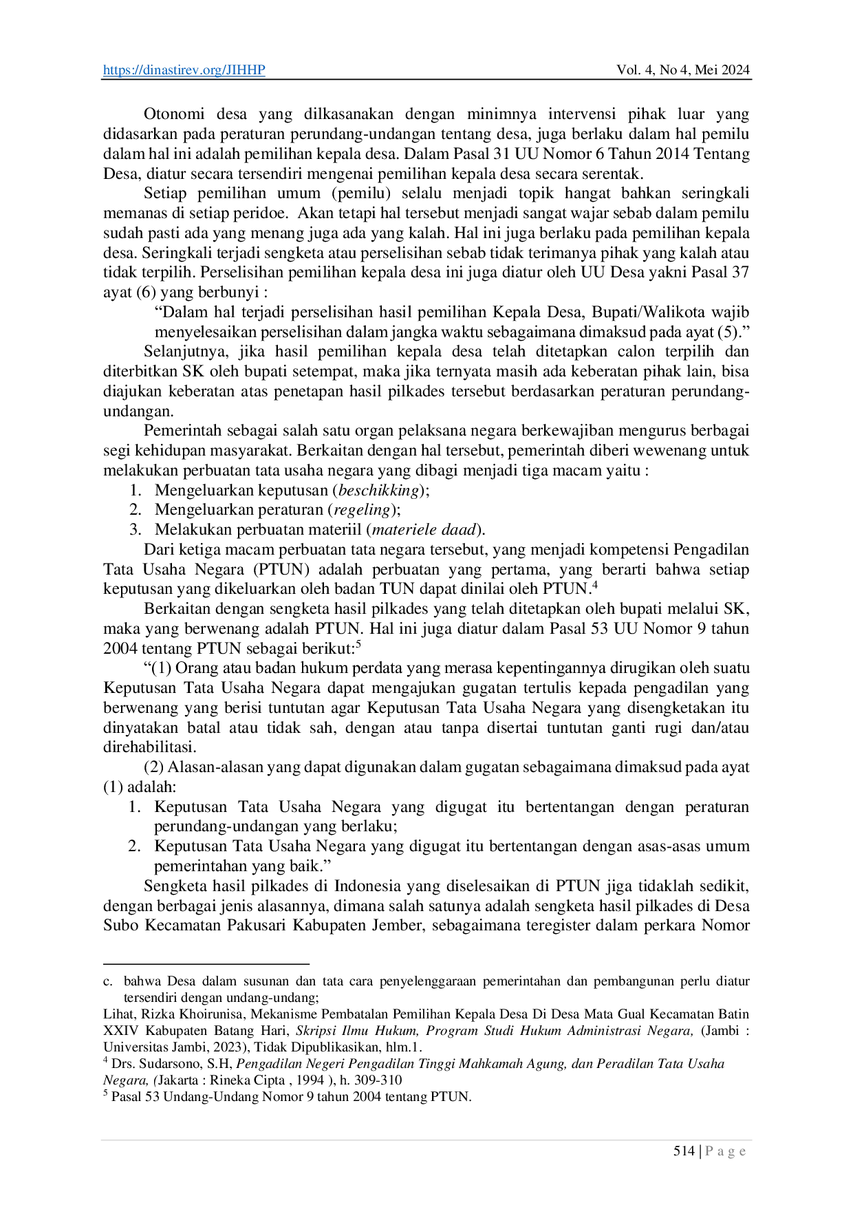 JURIS Pemilihan Kepala Desa Antar Wakt Pemilihan Kepala Desa Antar Waktu PAW Pasca Pembatalan SK Bupati oleh Putusan Pengadilan Tata Usaha Negara