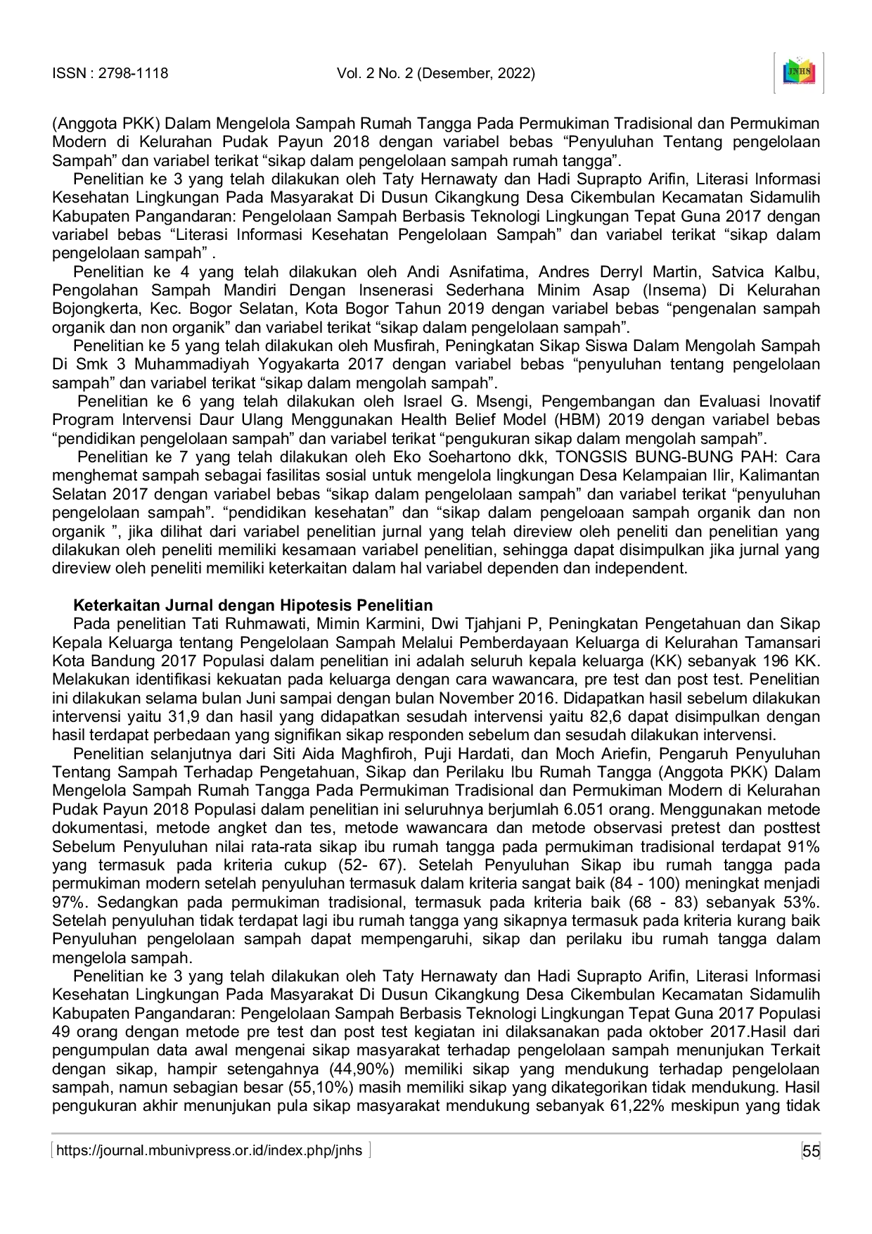 JURIS Study Literature Impact of Health Education on Public Attitudes in Organic and Non Organic Waste Management