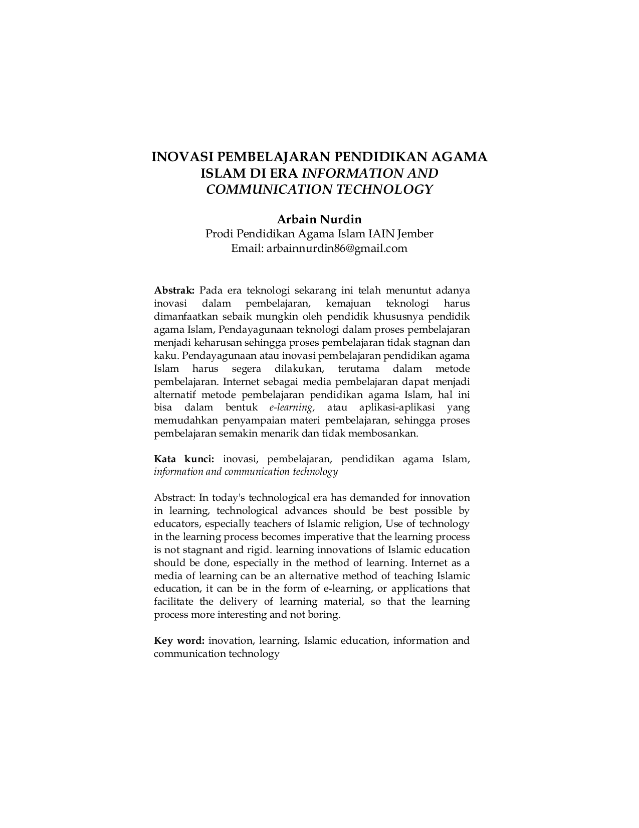 JURIS Inovasi Pembelajaran Pendidikan Agama Islam Di Era Information And Communication Technology