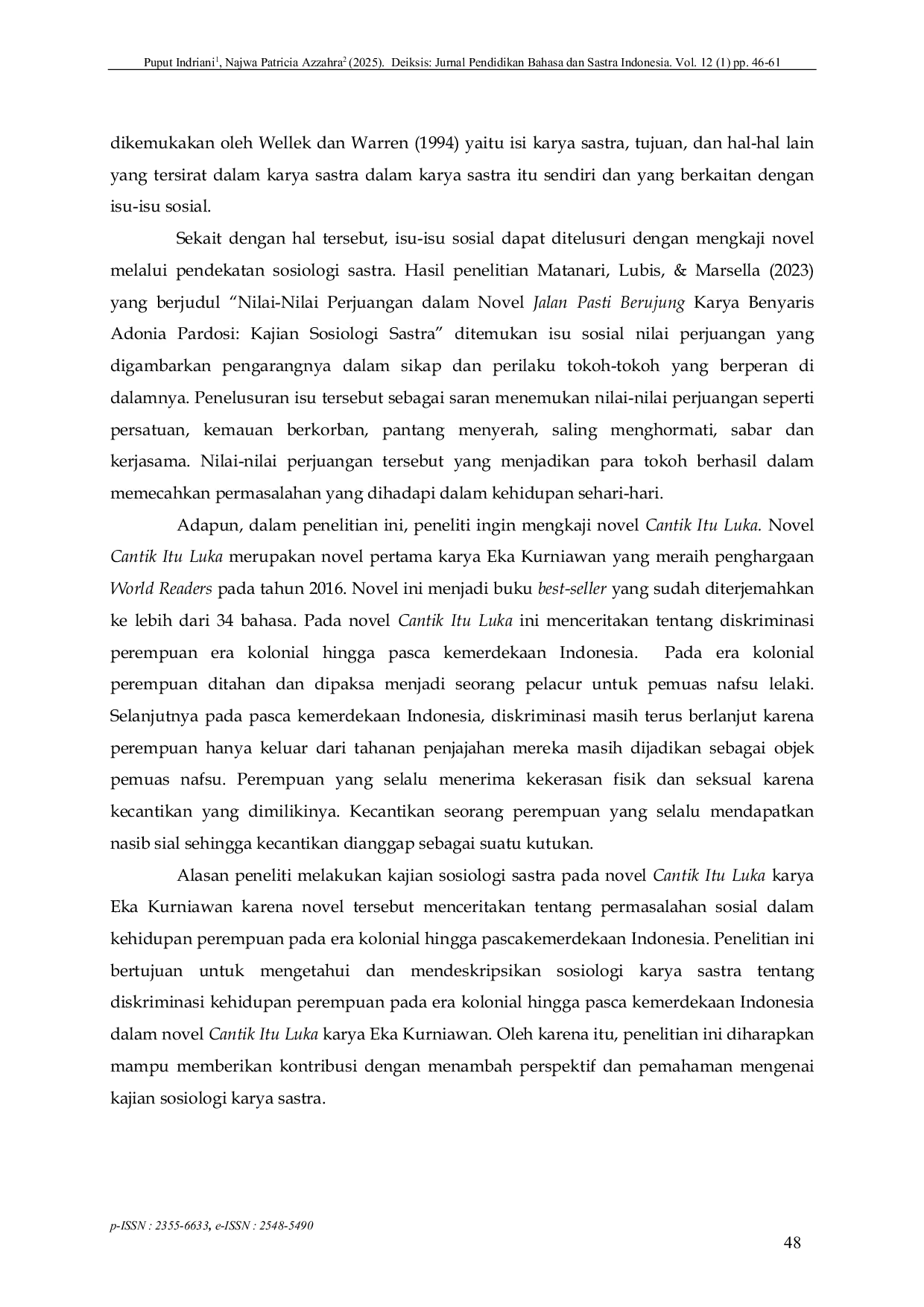 JURIS Discrimination Against Women In The Novel Cantik Itu Luka By Eka Kurniawan Literary Sociology Study