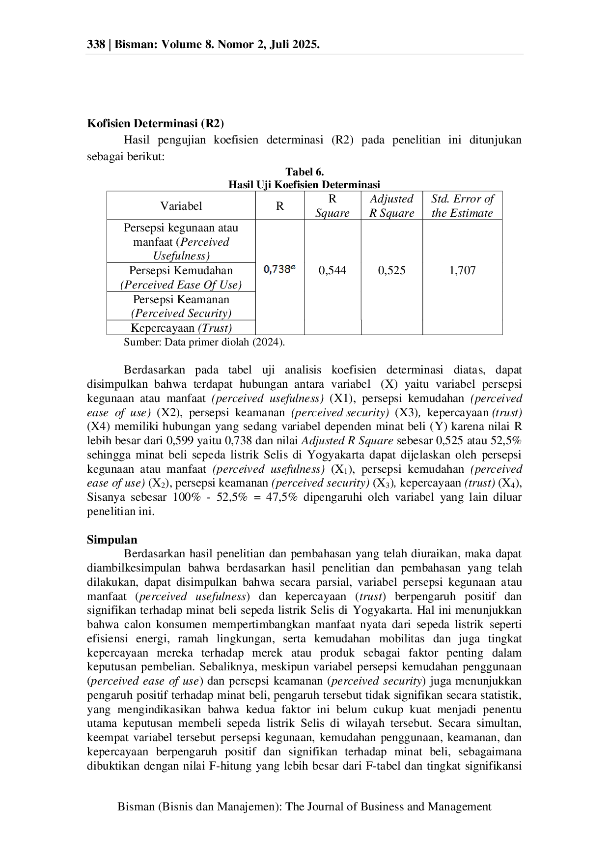 JURIS Analisis Minat Beli Sepeda Listrik Selis dengan Pendekatan Technology Acceptance Model TAM di Yogyakarta