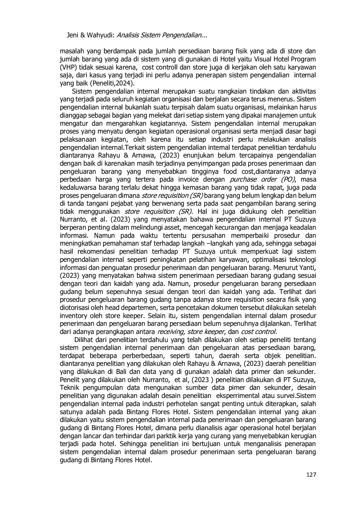 JURIS Analisis Sistem Informasi Akuntansi Penerimaan dan Pengeluaran atas Persediaan Barang Gudang di Bintang Flores Hotel