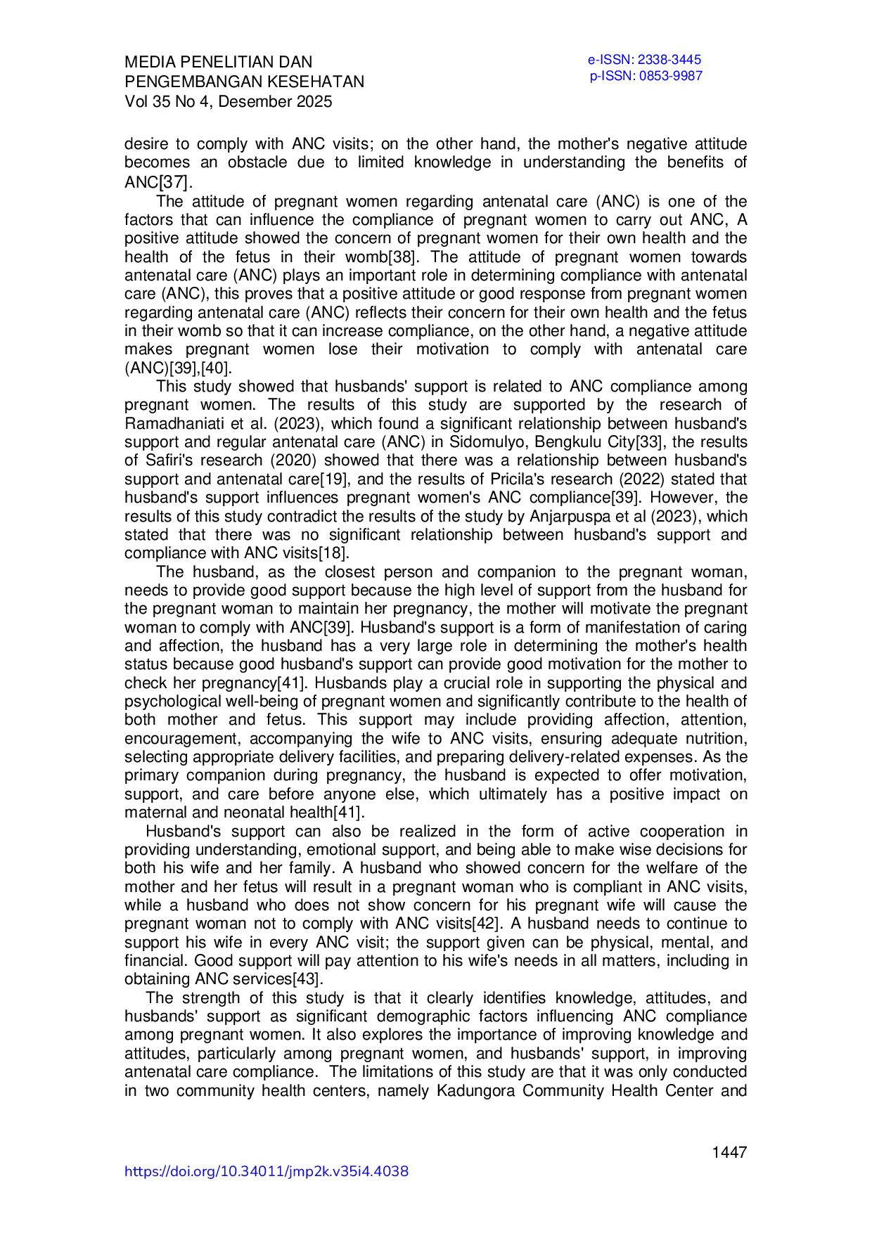 JURIS Mother s Knowledge Mother s Attitude And Husband s Support Related To Pregnant Women s Compliance With Anc