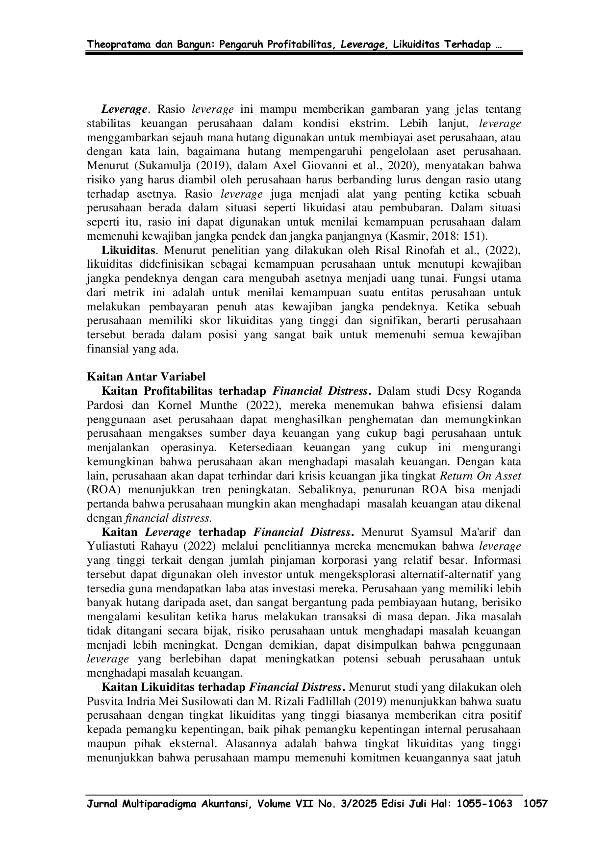 JURIS Pengaruh Profitabilitas Leverage Likuiditas Terhadap Financial Distress Pada Perusahaan Makanan dan Minuman