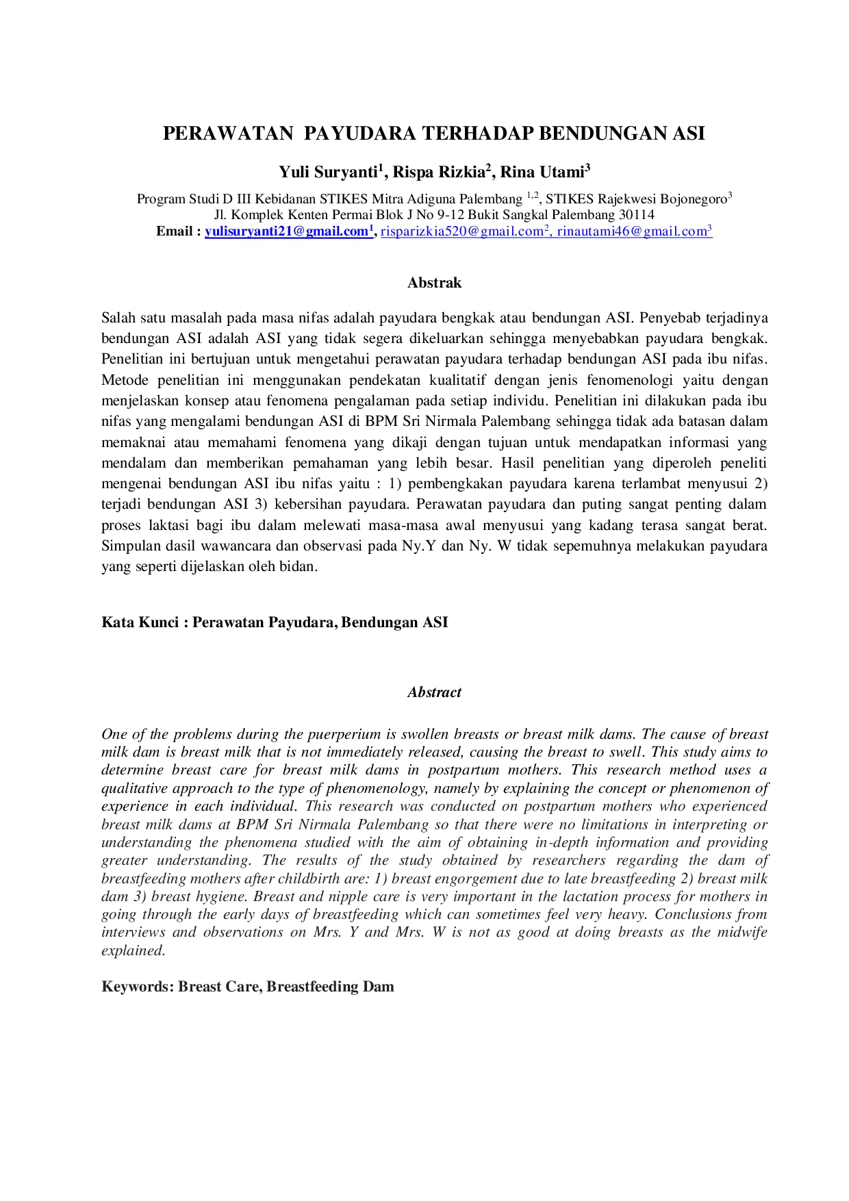 JURIS Perawatan Payudara Terhadap Bendungan ASI