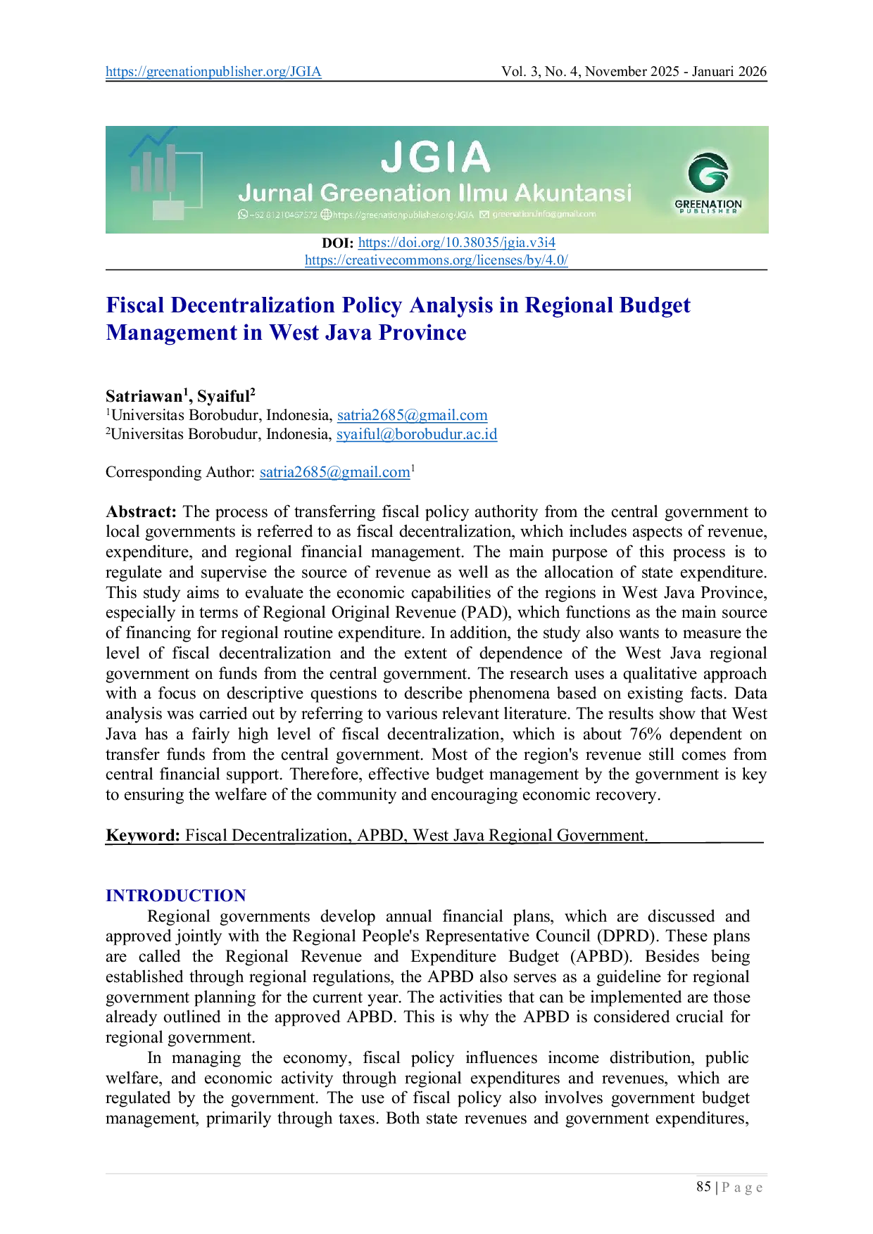 JURIS Fiscal Decentralization Policy Analysis in Regional Budget Management in West Java Province