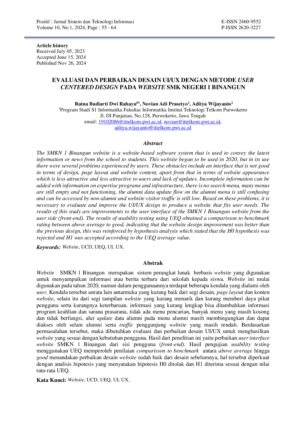 JURIS Evaluasi dan Perbaikan Desain UI UX dengan Metode User Centered Design pada Website SMK Negeri 1 Binangun