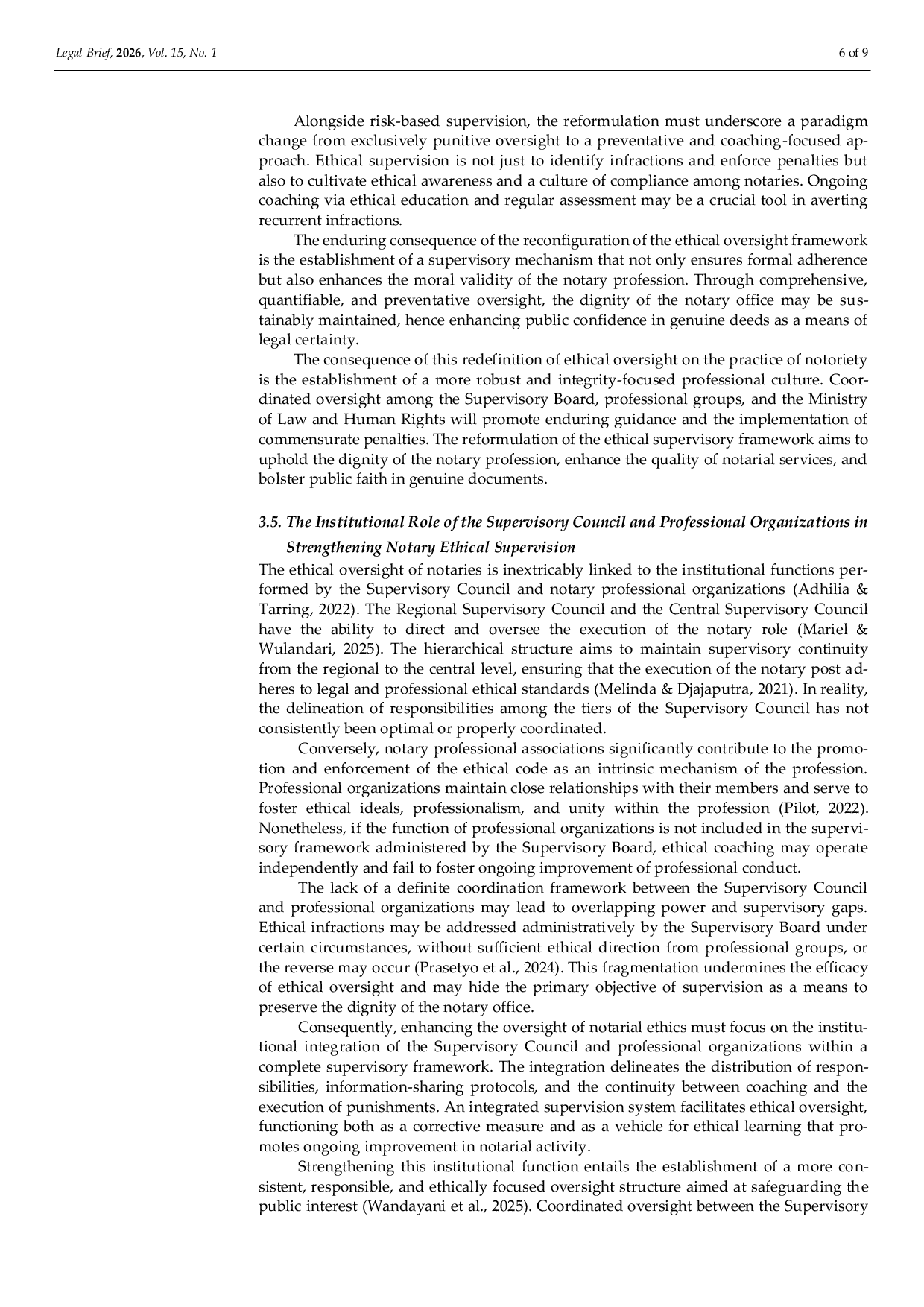 JURIS Reformulasi Pola Pengawasan Etika Notaris dalam Upaya Mempertahankan Martabat Jabatan Notaris di Indonesia