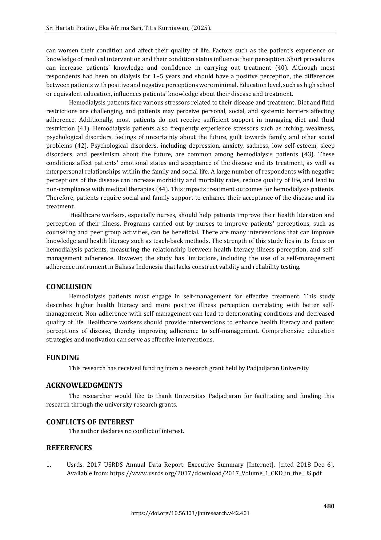 JURIS The Relationship between Health Literacy Illness Perception and Self Management Adherence among Hemodialysis Patients in Indonesia