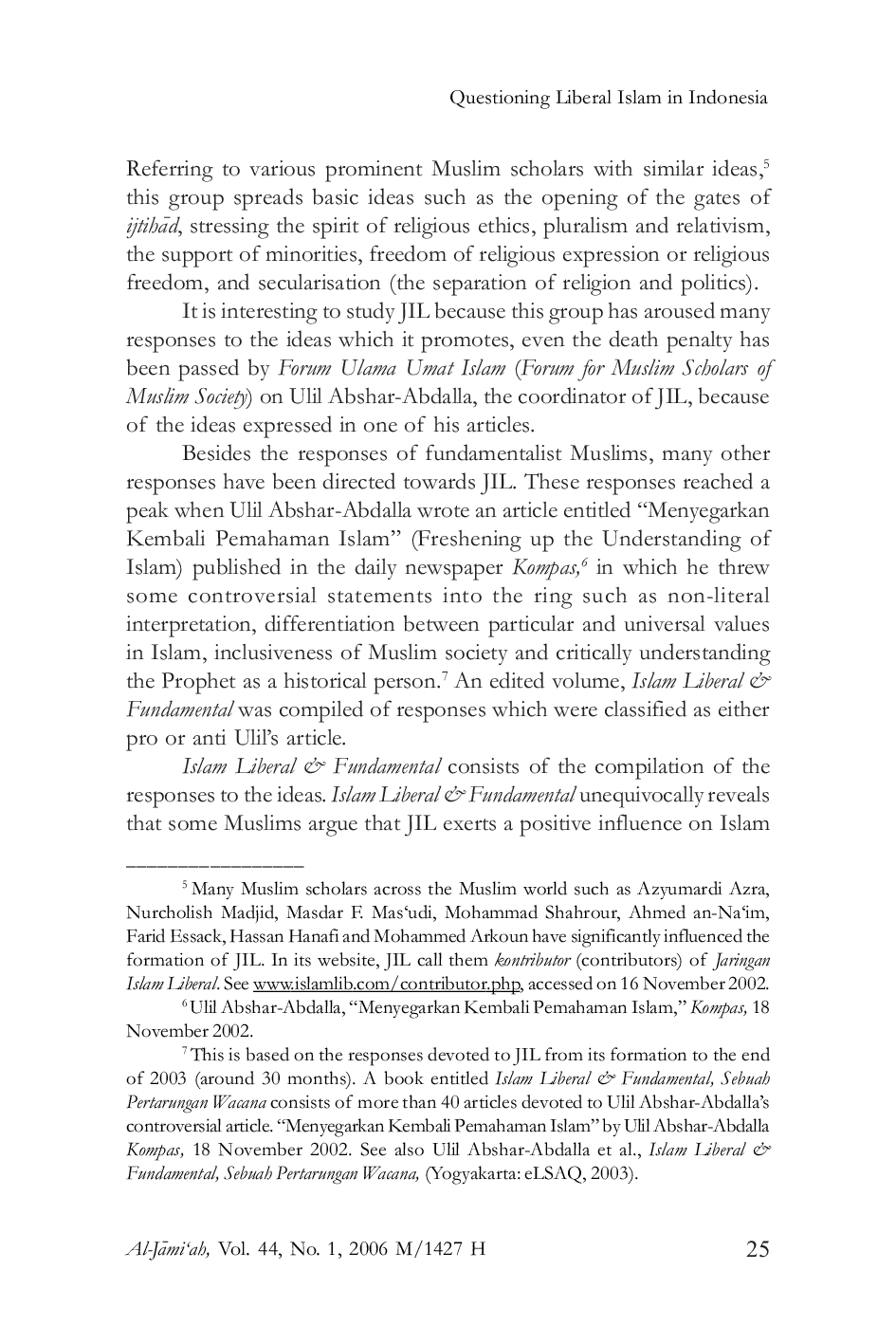 JURIS Questioning Liberal Islam in Indonesia Response and Critique to Jaringan Islam Liberal