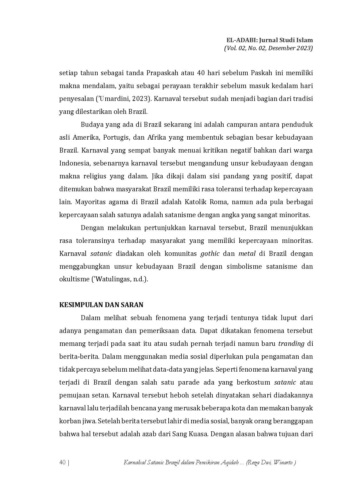 juris Karnaval Satanic Brazil dalam Pemikiran Aqidah Ibnu Qayyim Al Jawziyyah