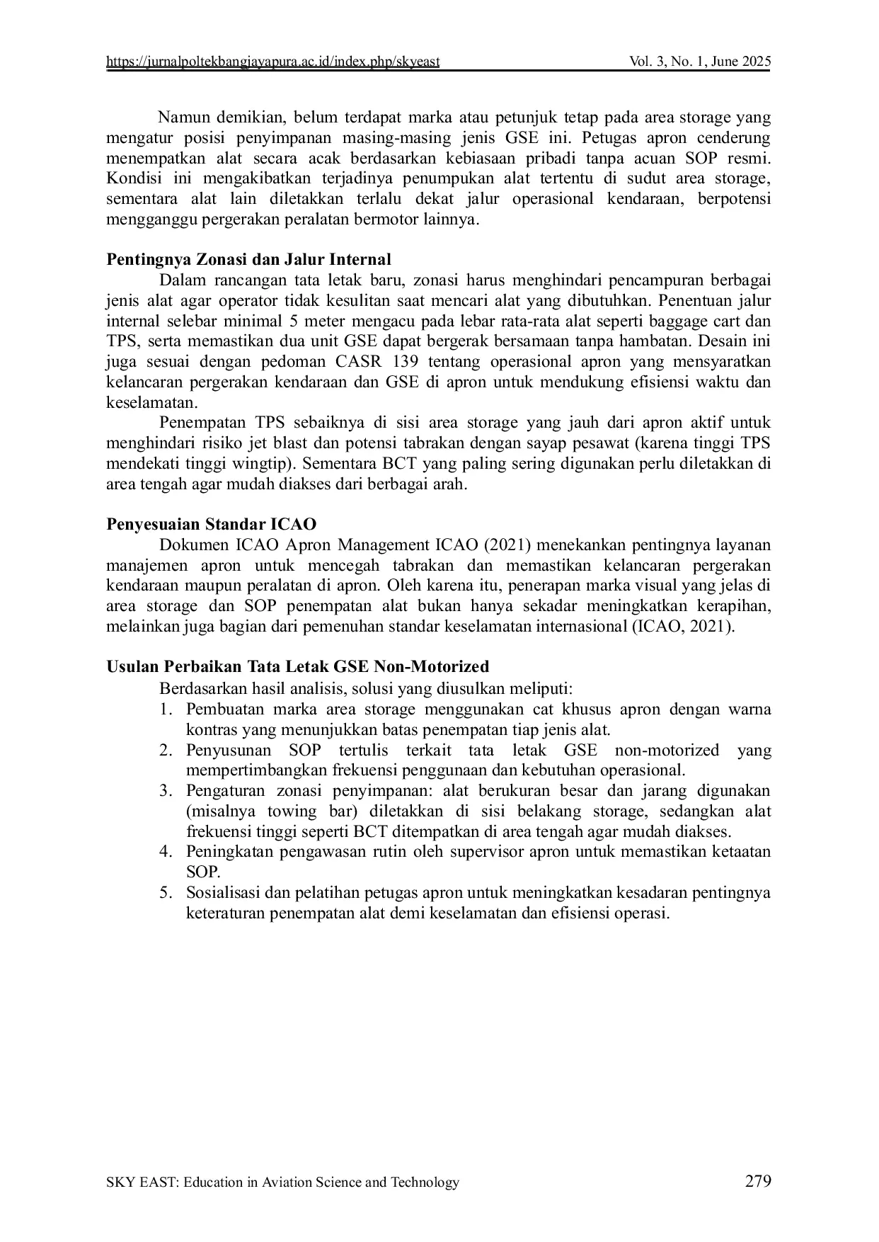 JURIS Analisis Tata Letak Ground Support Equipment GSE Non Motorized Pada Area Equipment Storage Di Bandar Udara Internasional Minangkabau Padang