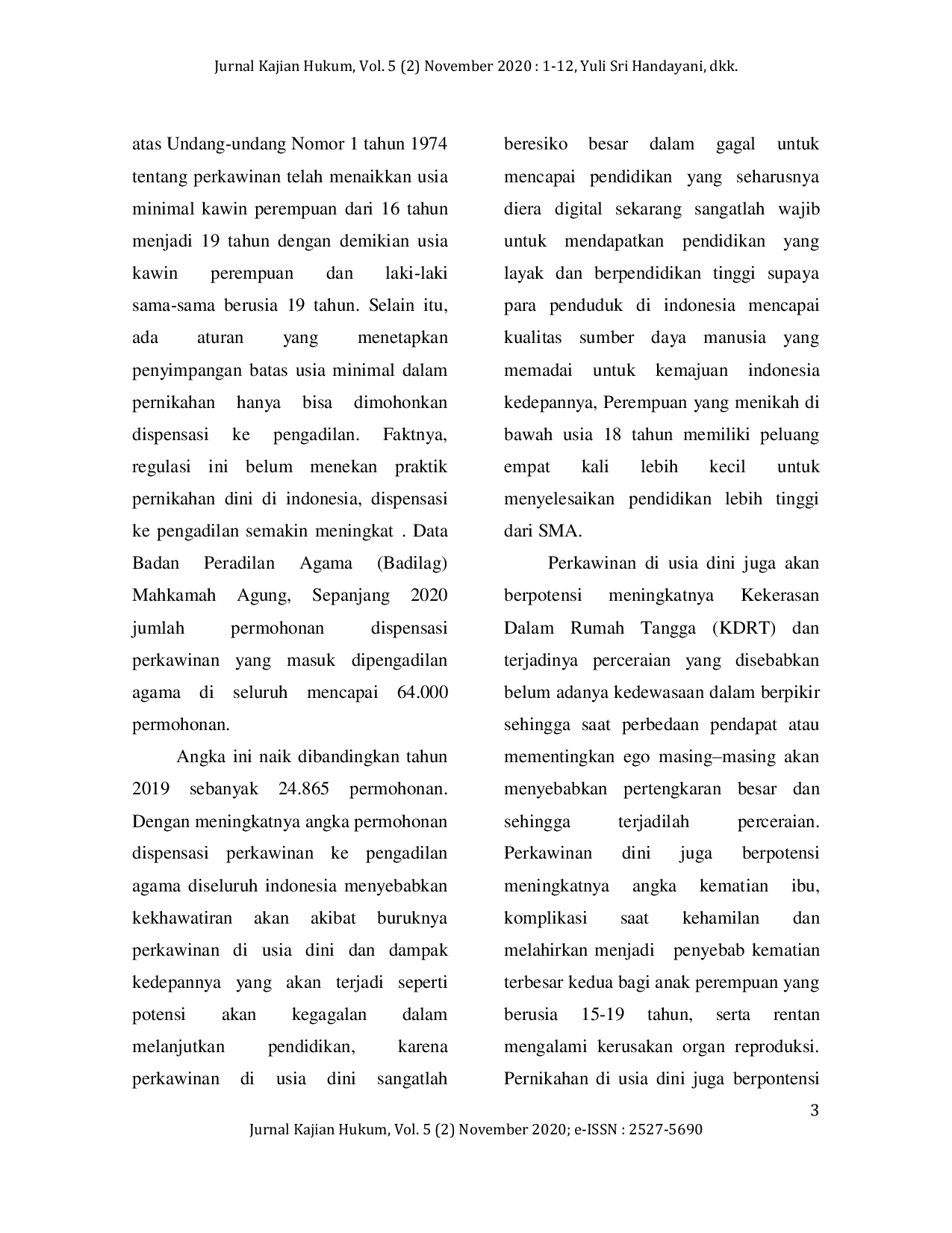 JURIS Pernikahan Usia Dini di Masa Pandemi COVID 19 dan Permasalahannya