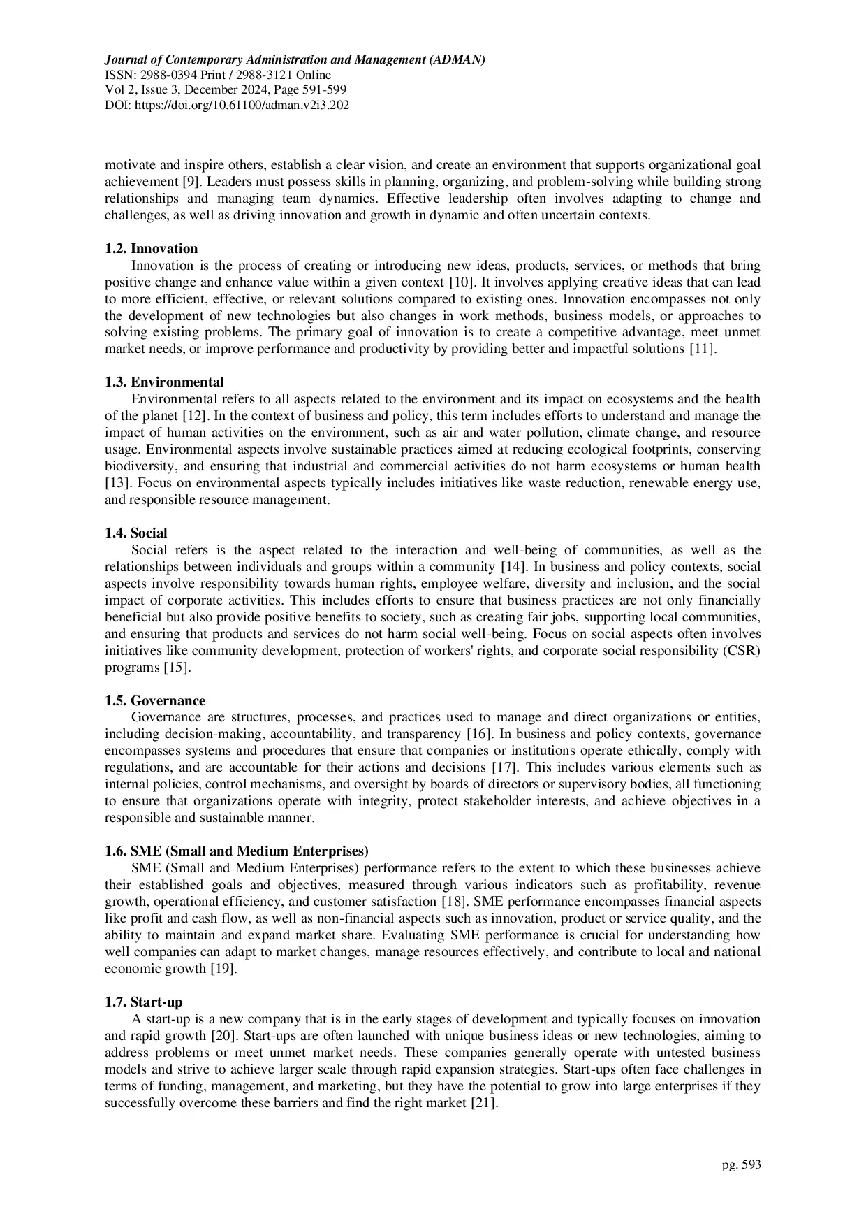 juris Leadership and ESG Based Innovation Environmental Social Governance Implications for SME Performance in the START UP Environment