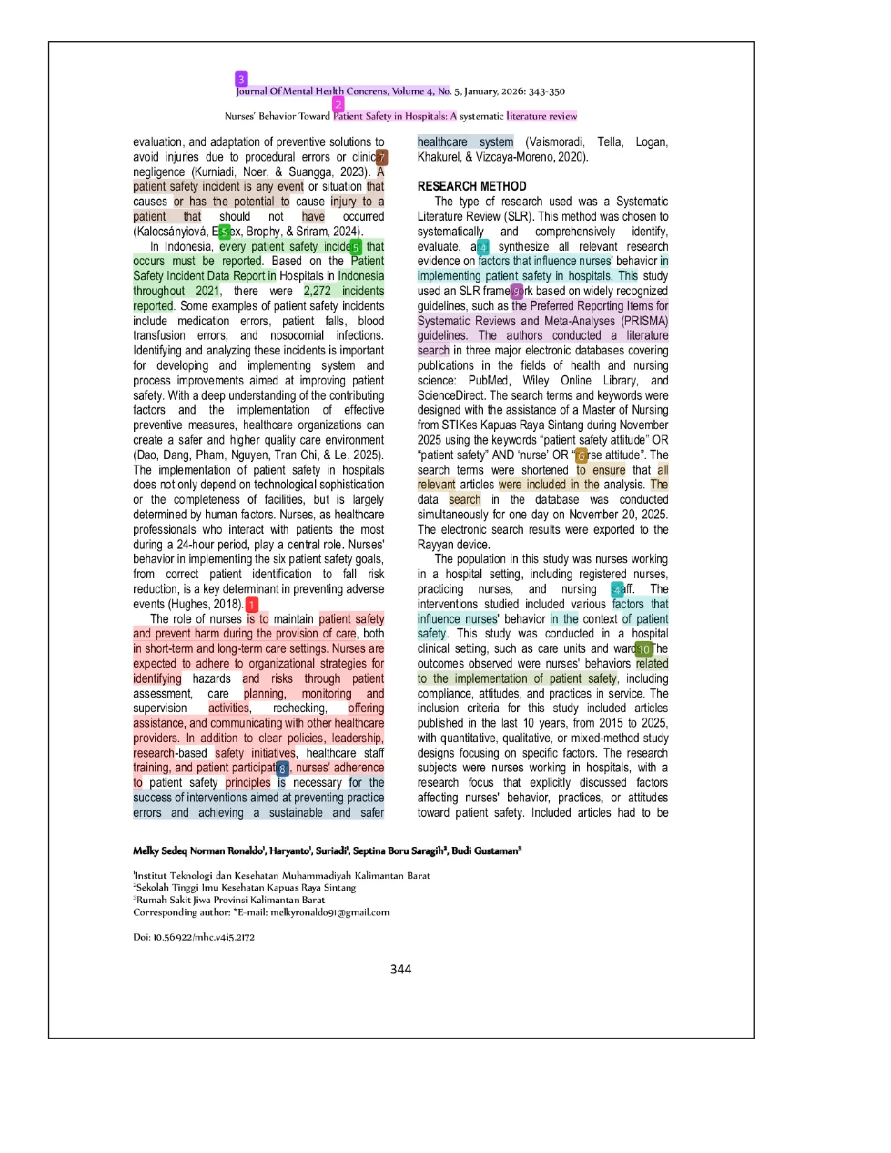 JURIS Nurses behavior toward patient safety in Hospitals A systematic literature review