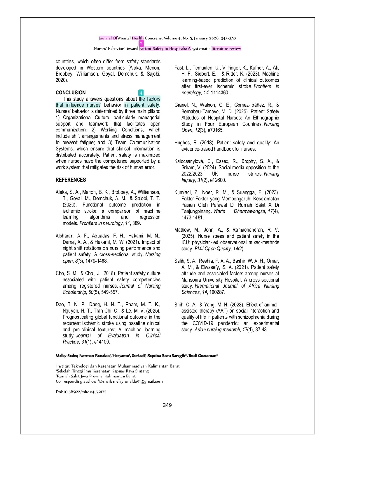 JURIS Nurses behavior toward patient safety in Hospitals A systematic literature review