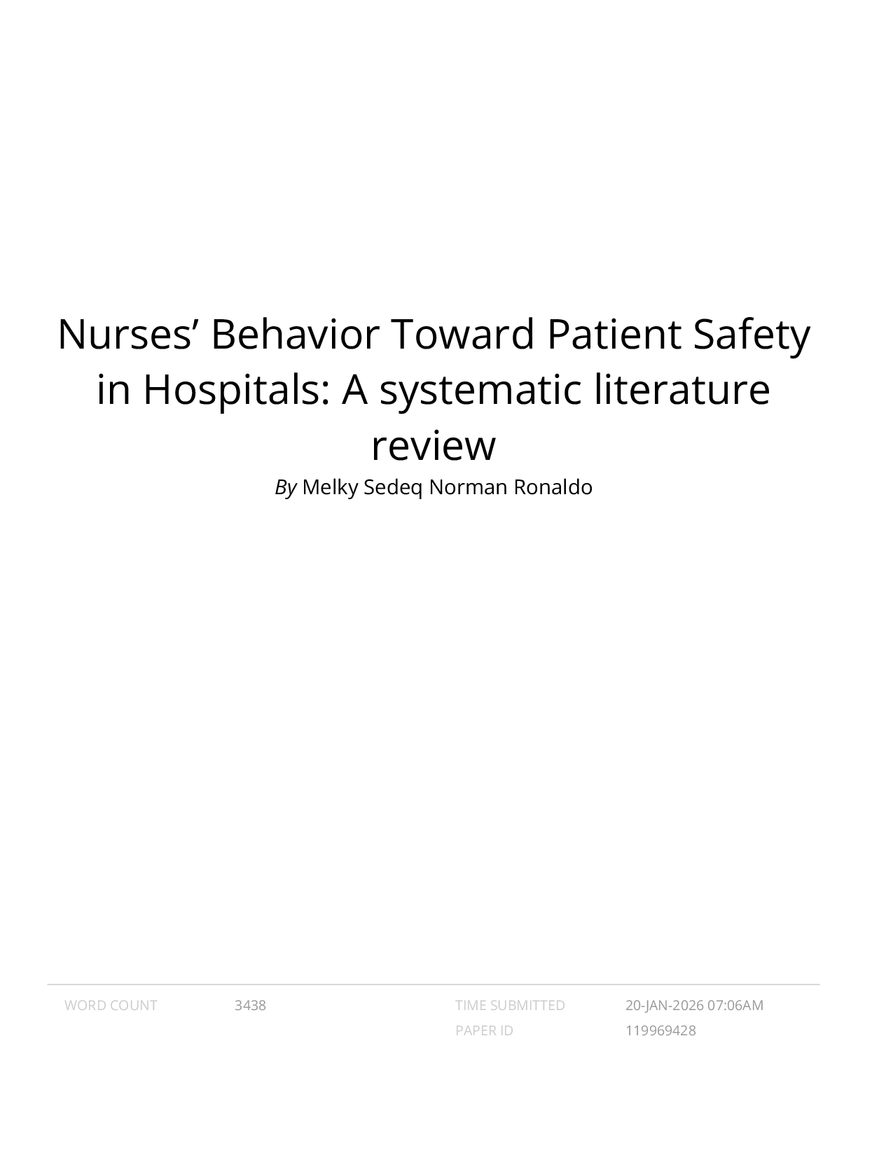 JURIS Nurses behavior toward patient safety in Hospitals A systematic literature review