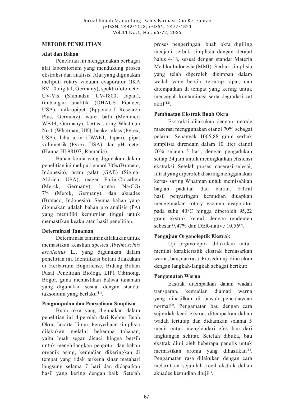 JURIS EKSPLORASI KANDUNGAN FENOLIK TOTAL BUAH OKRA Abelmoschus esculentus L SEBAGAI KANDIDAT PRODUK HERBAL