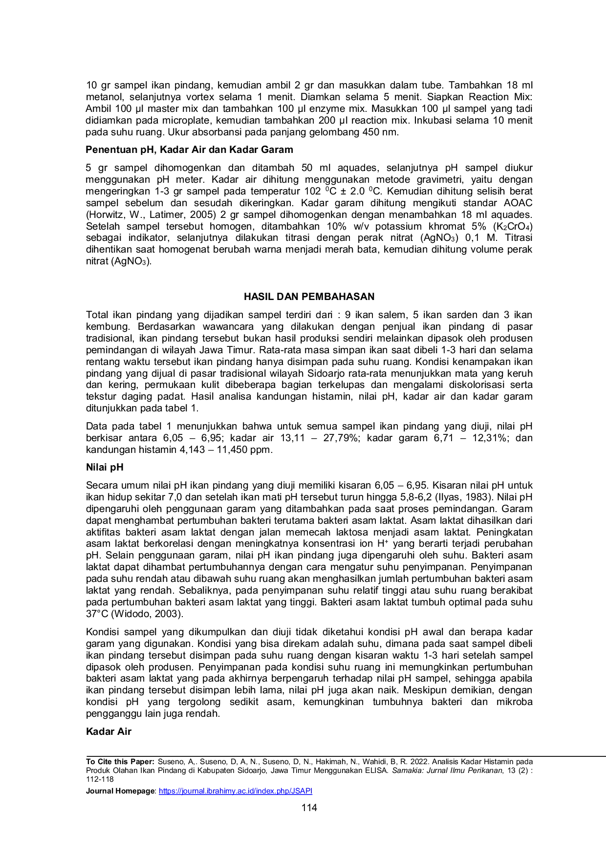 JURIS Analisis Kadar Histamin pada Produk Olahan Ikan Pindang di Kabupaten Sidoarjo Jawa Timur Menggunakan ELISA