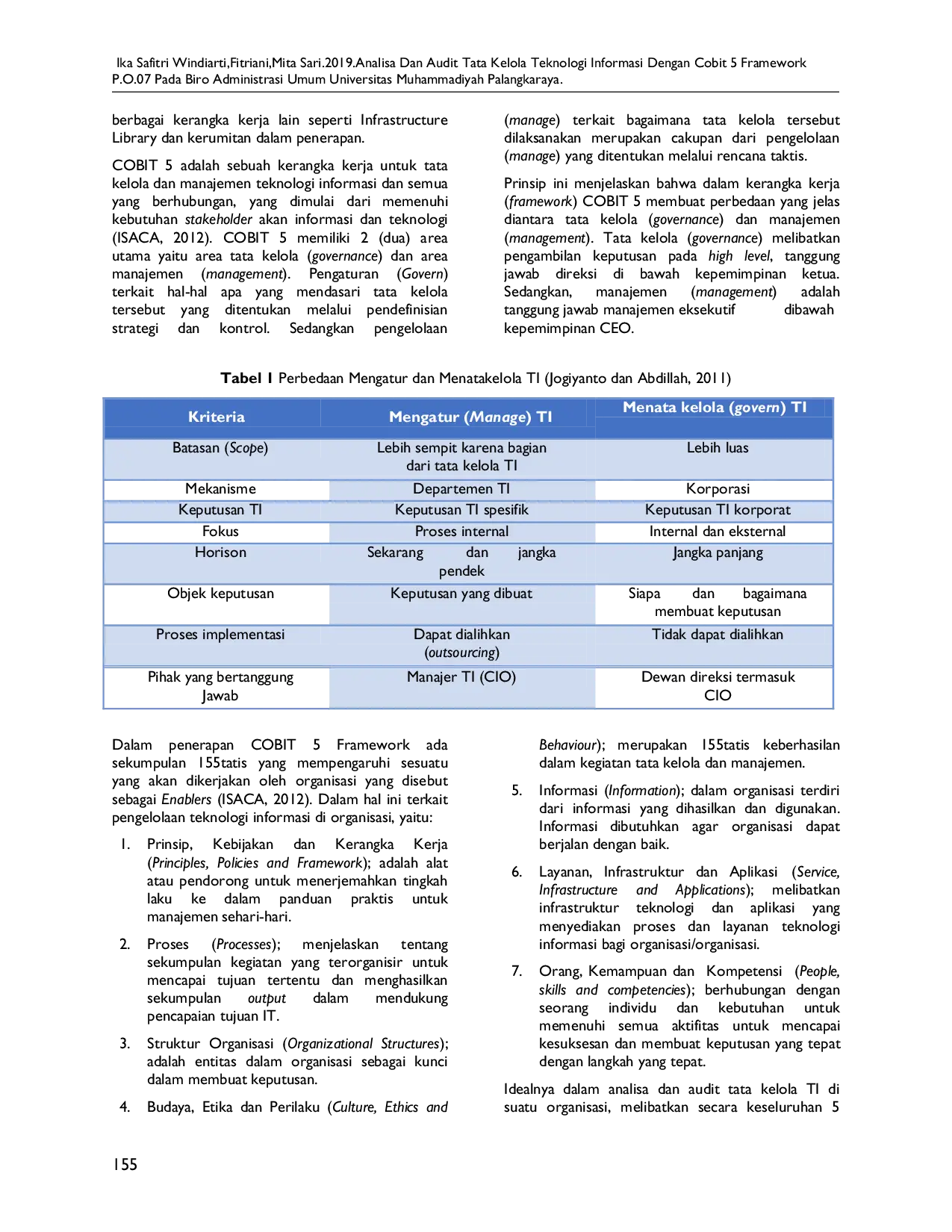 JURIS Analisa Dan Audit Tata Kelola Teknologi Informasi Dengan Cobit 5 Framework P O 07 Pada Biro Administrasi Umum Universitas Muhammadiyah Palangkaraya