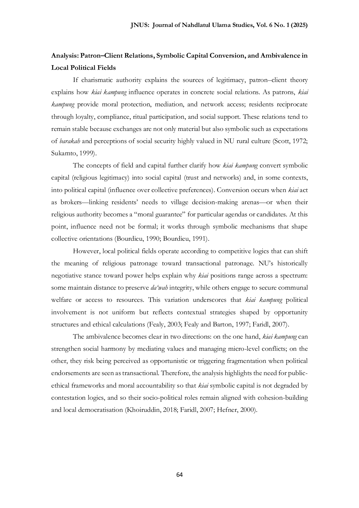 JURIS The Socio Political Role of Village Kiai in Nahdlatul Ulama Rural Communities Patron Client Relations Symbolic Capital and the Dynamics of Local Political Fields