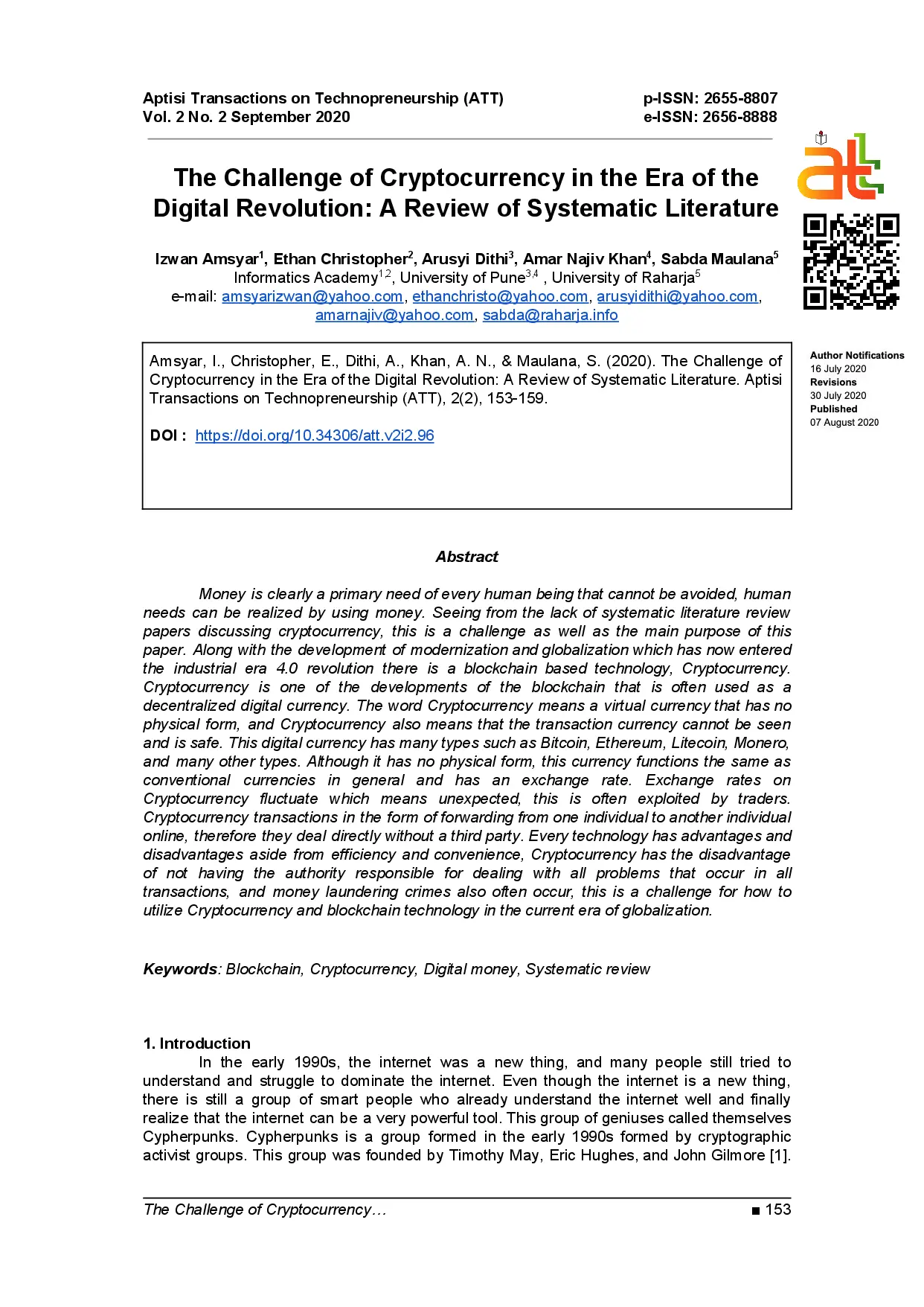 juris The Challenge of Cryptocurrency in the Era of the Digital Revolution A Review of Systematic Literature