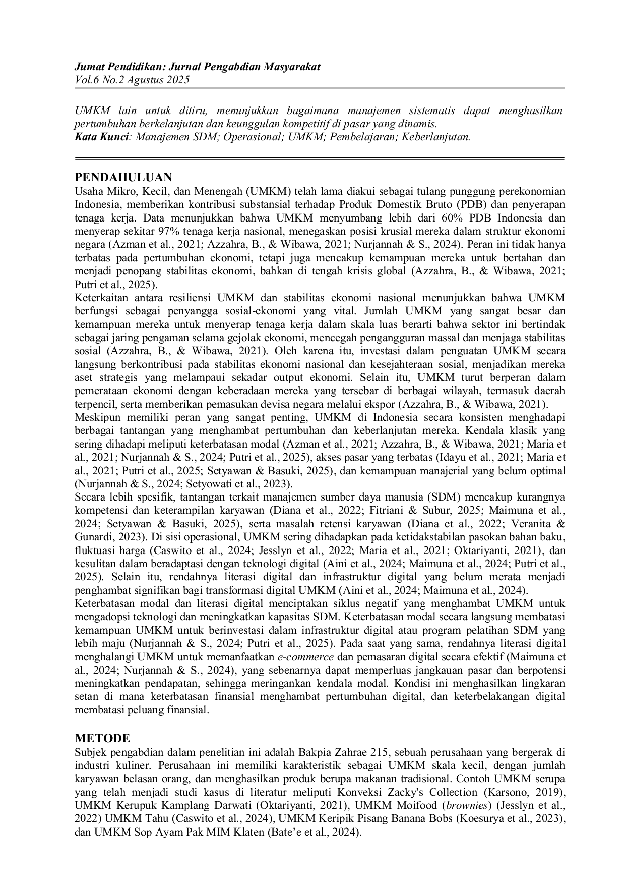 JURIS Optimalisasi Manajemen Sumber Daya Manusia dan Operasional Bakpia Zahrae 215 Pembelajaran untuk Keberlanjutan Bisnis