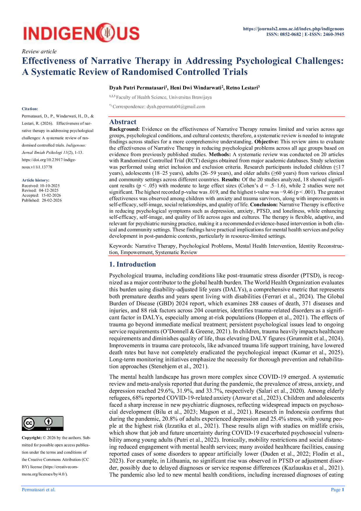 JURIS Effectiveness of Narrative Therapy in Addressing Psychological Challenges A Systematic Review of Randomised Controlled Trials
