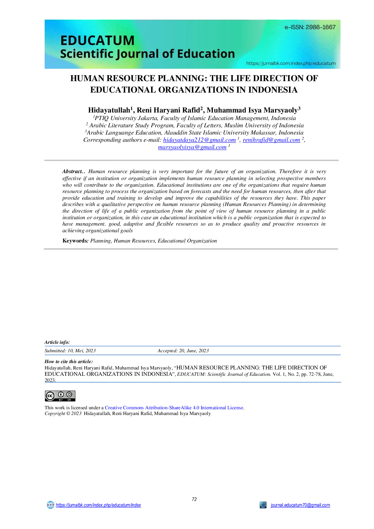 JURIS Human Resource Planning The Life Direction Of Educational Organizations In Indonesia