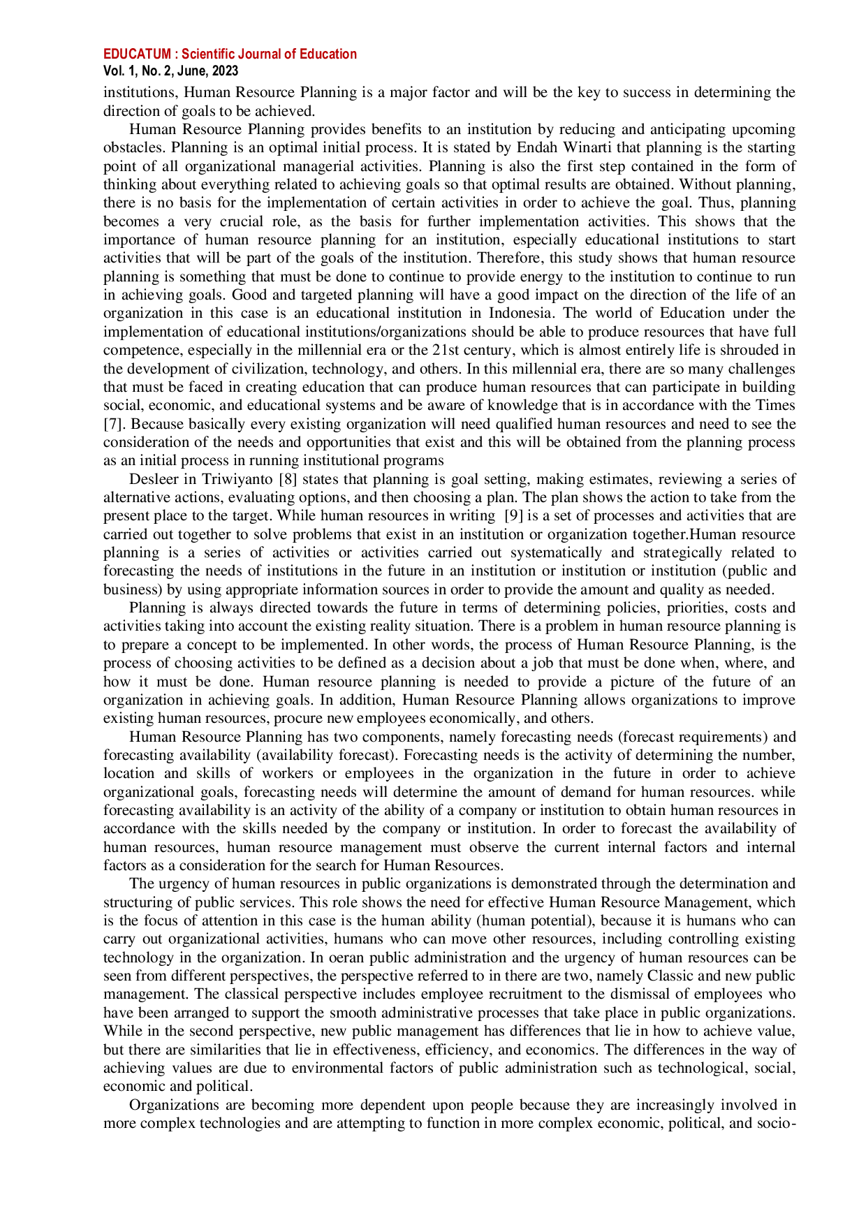 JURIS Human Resource Planning The Life Direction Of Educational Organizations In Indonesia