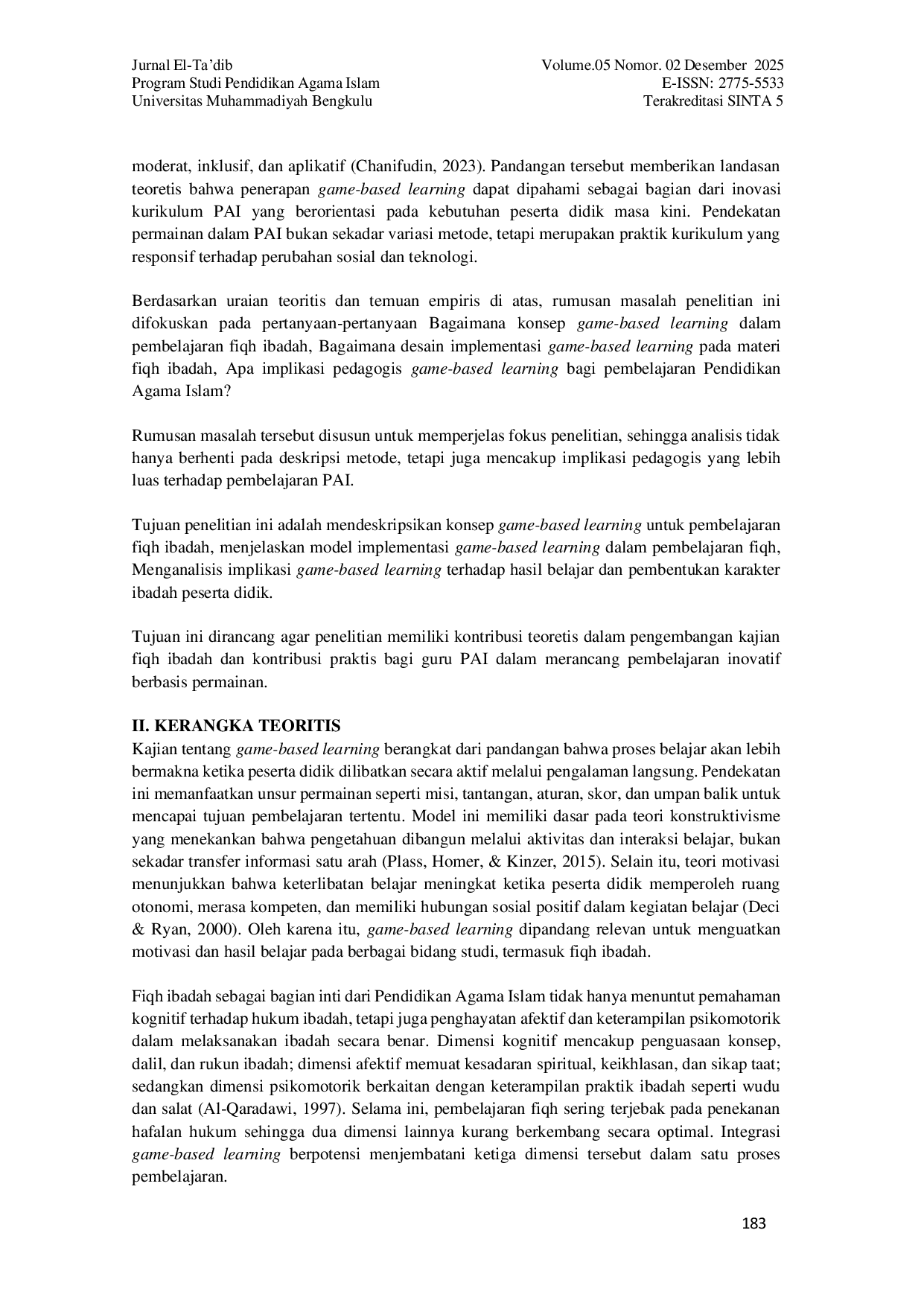 JURIS Game Based Learning Pada Materi Fiqh Ibadah